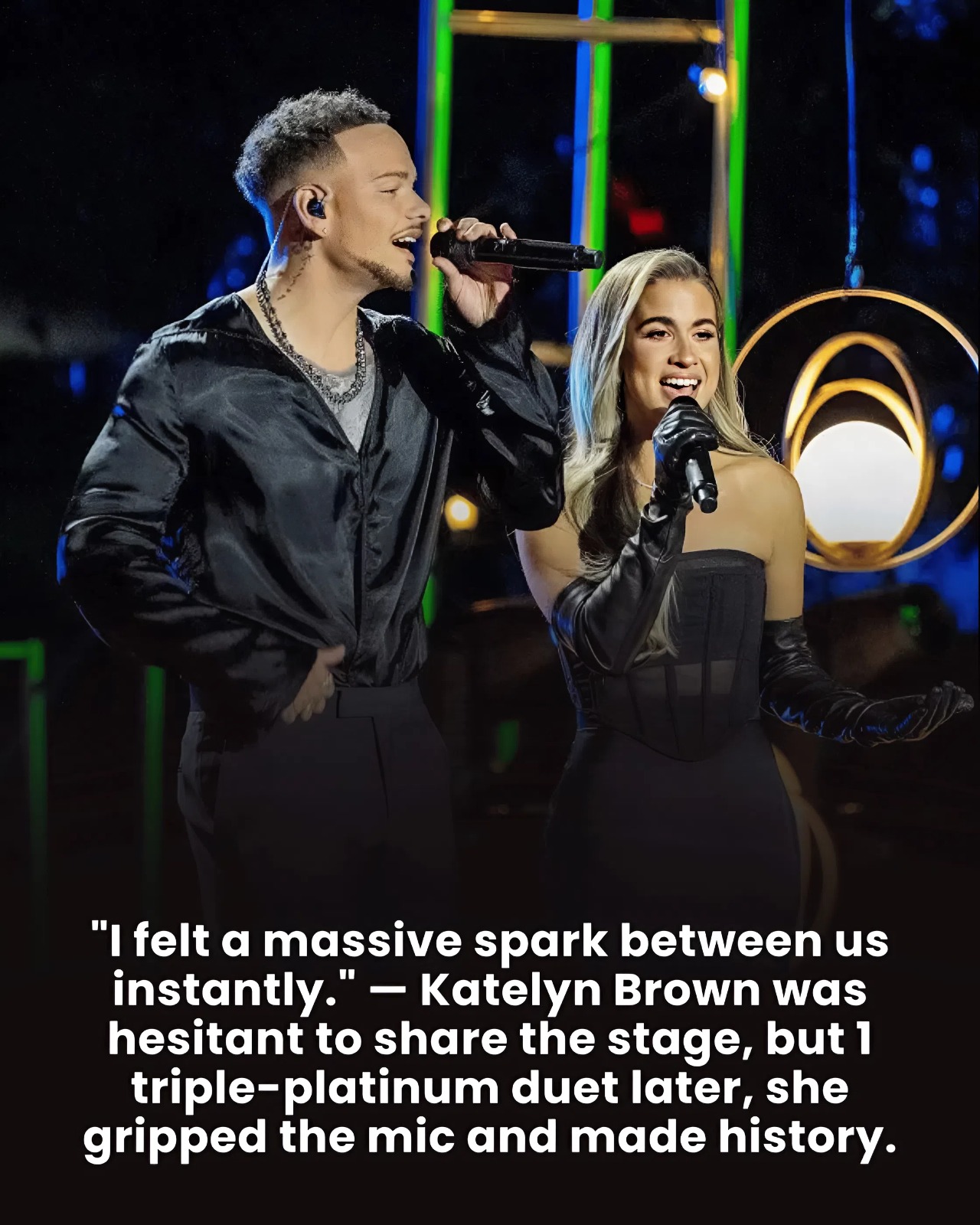 “I felt a massive spark between us instantly.” — Katelyn Brown was hesitant to share the stage, but 1 triple-platinum duet later, she gripped the mic and made history.