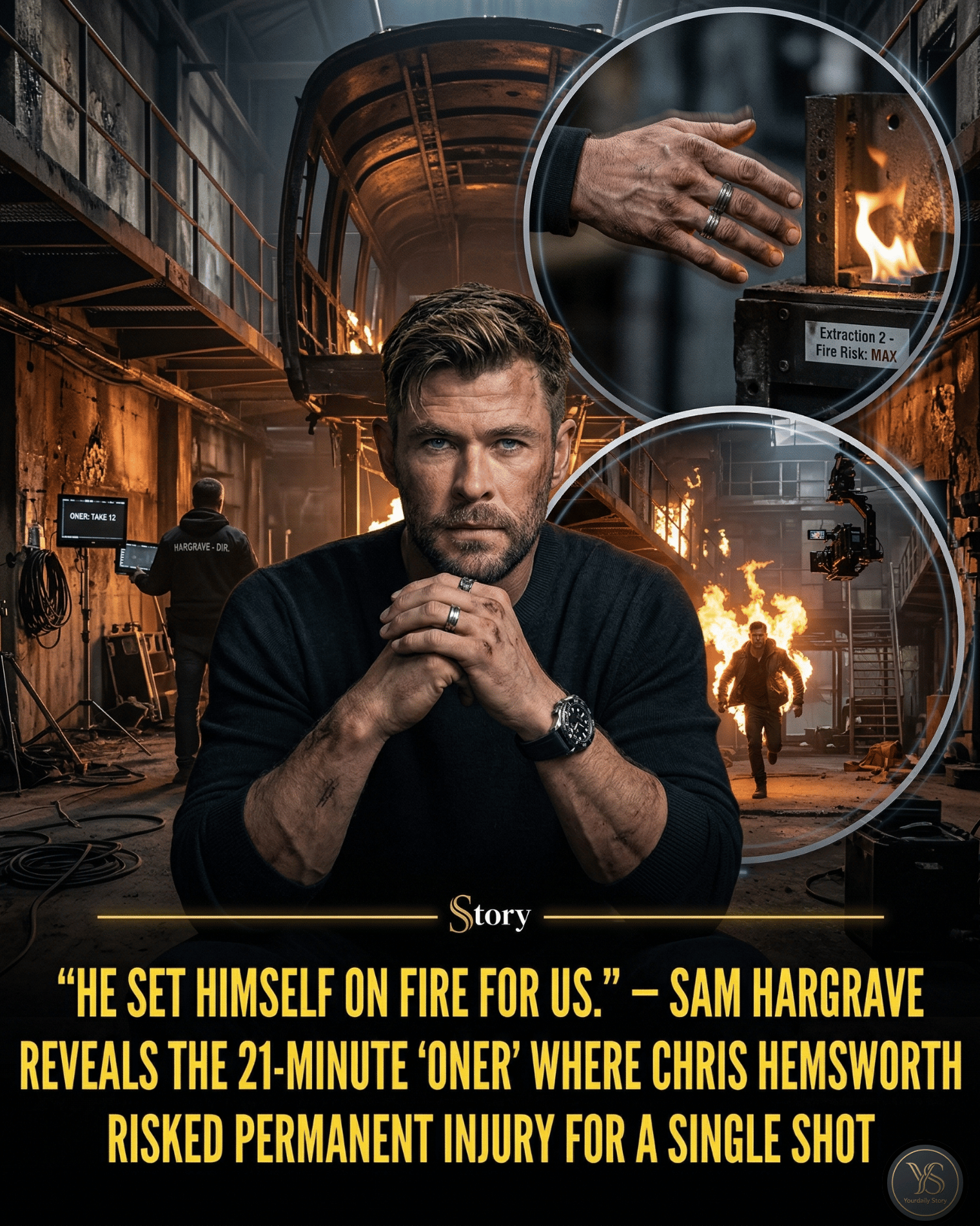 “He set himself on fire for us.” — Sam Hargrave Reveals the 21-Minute ‘Oner’ Where Chris Hemsworth Risked Permanent Injury for a Single Shot.