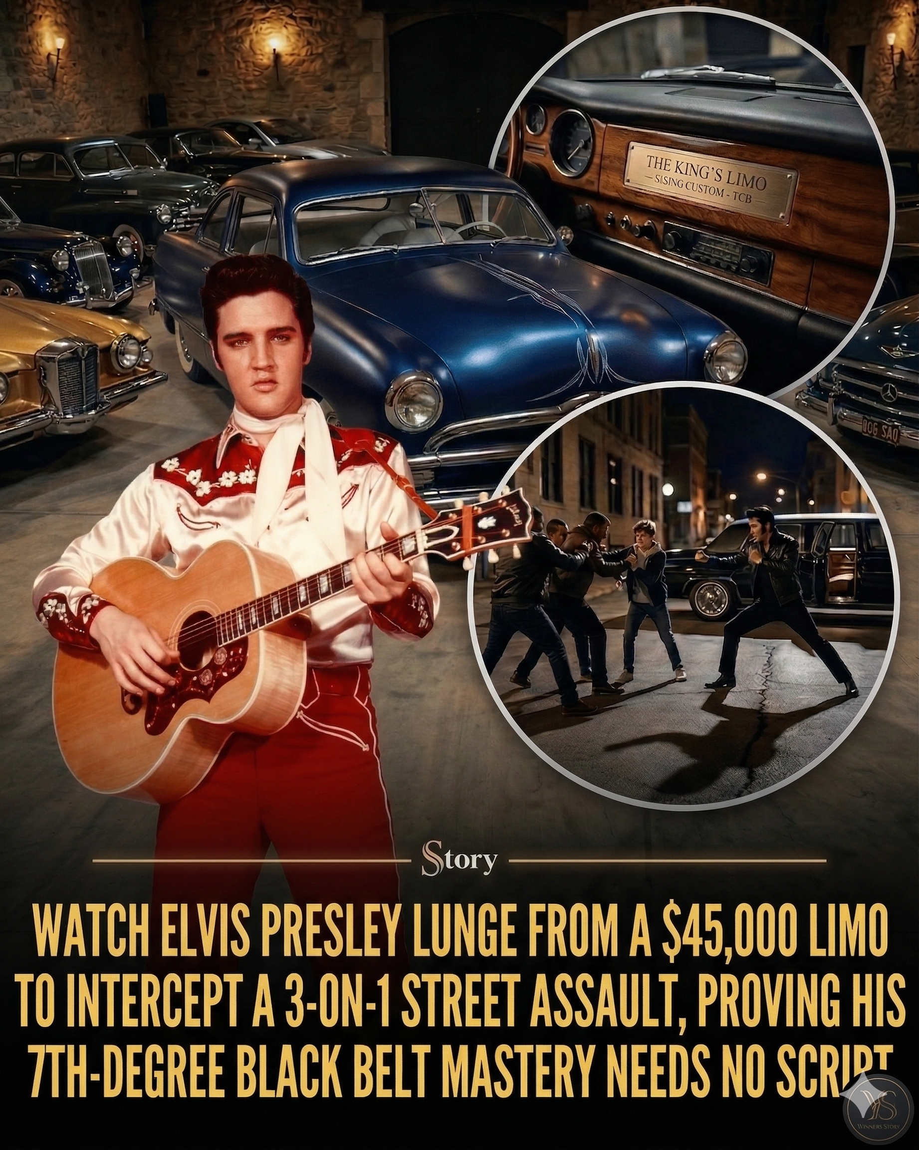WATCH Elvis Presley lunge from a $45,000 limo to intercept a 3-on-1 street assault, proving his 7th-degree black belt mastery needs no script.