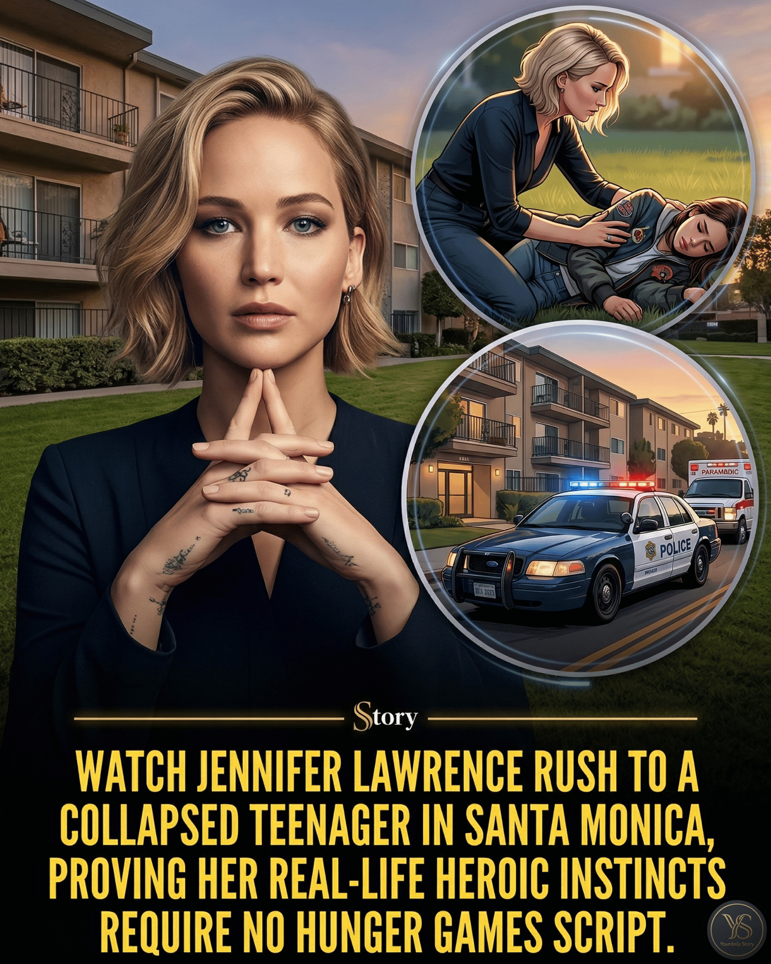 WATCH Jennifer Lawrence rush to a collapsed teenager in Santa Monica, proving her real-life heroic instincts require no Hunger Games script.