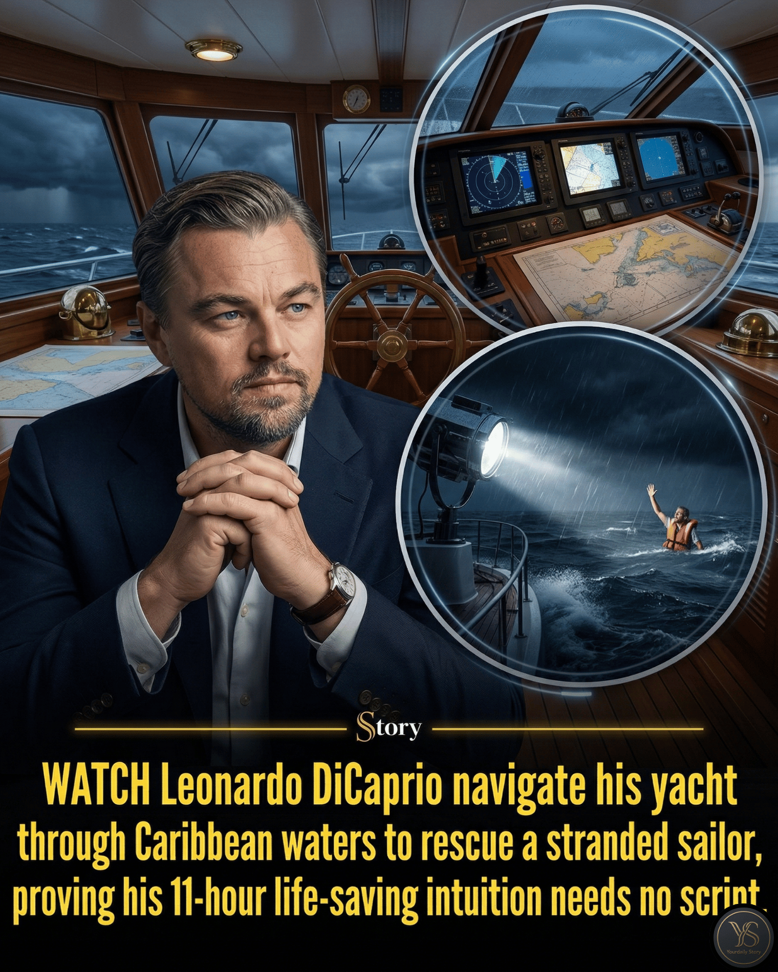 WATCH Leonardo DiCaprio navigate his yacht through Caribbean waters to rescue a stranded sailor, proving his 11-hour life-saving intuition needs no script.