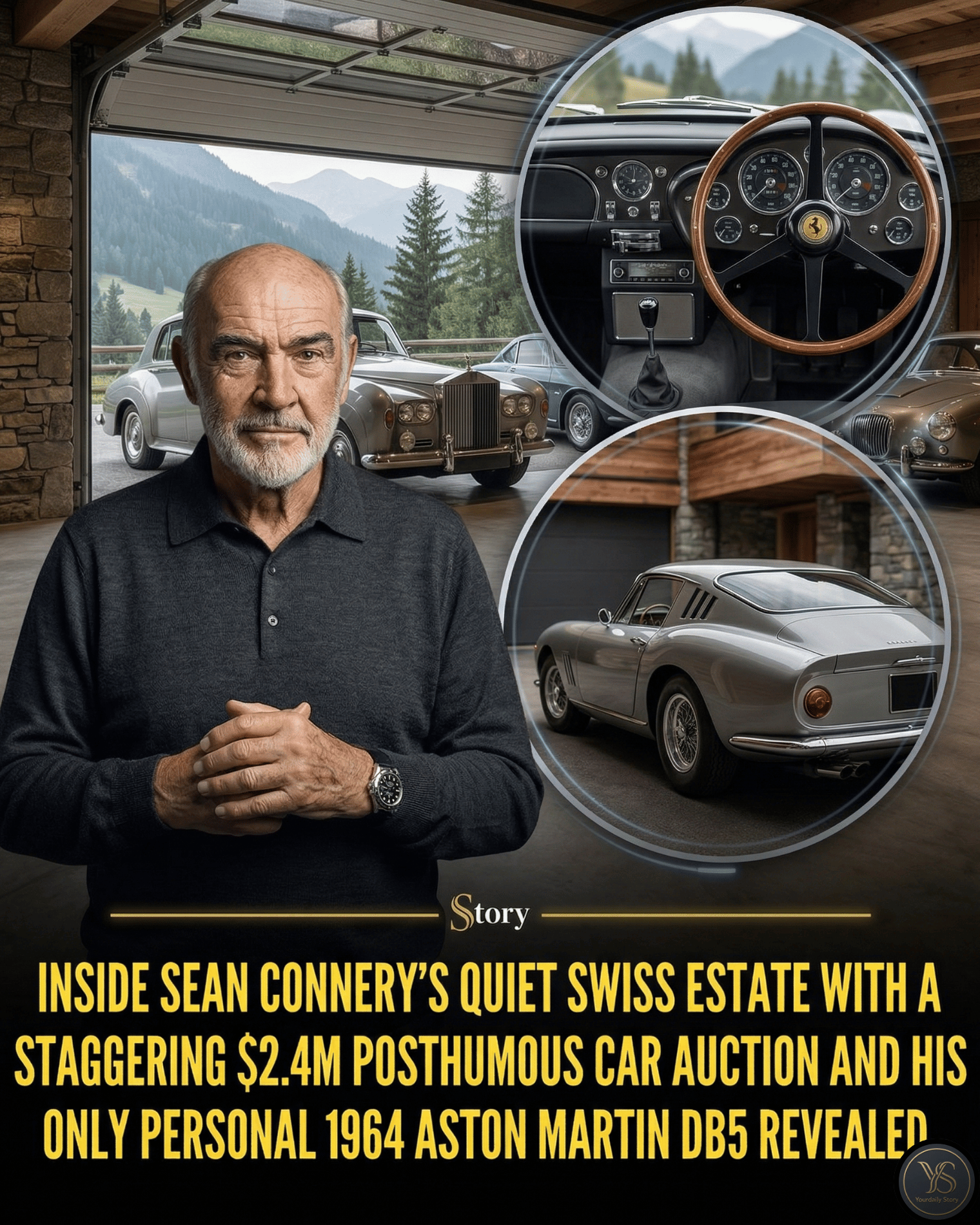 Inside Sean Connery’s quiet Swiss estate with a staggering $2.4M posthumous car auction and his only personal 1964 Aston Martin DB5 revealed.