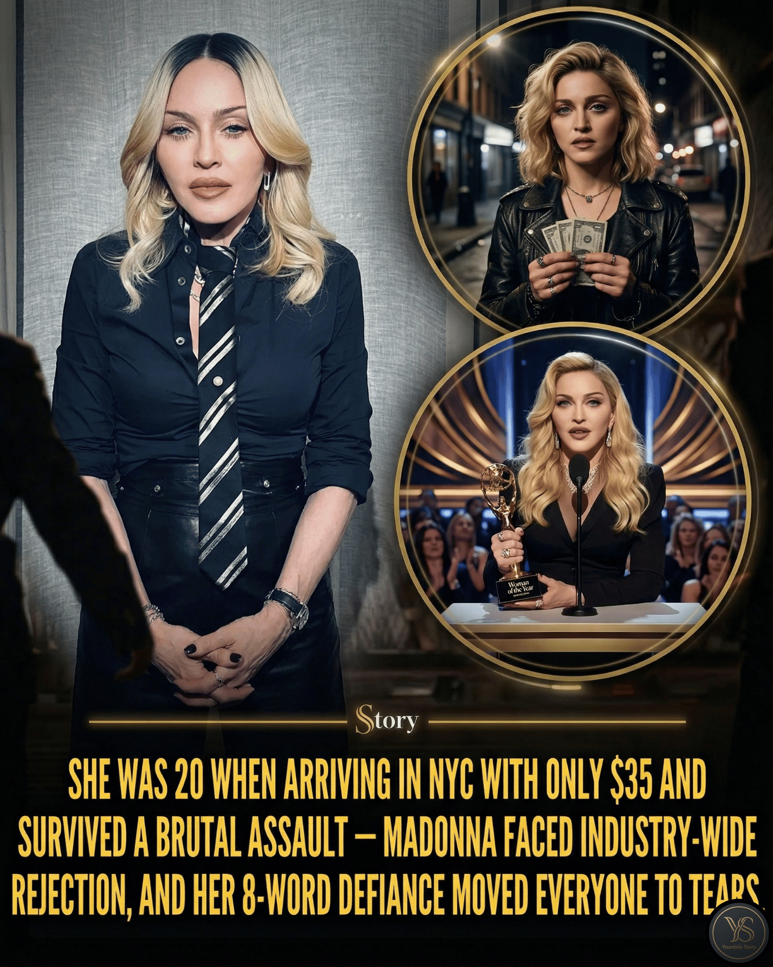 She was 20 when arriving in NYC with only $35 and survived a brutal assault — Madonna faced industry-wide rejection, and her 8-word defiance moved everyone to tears.