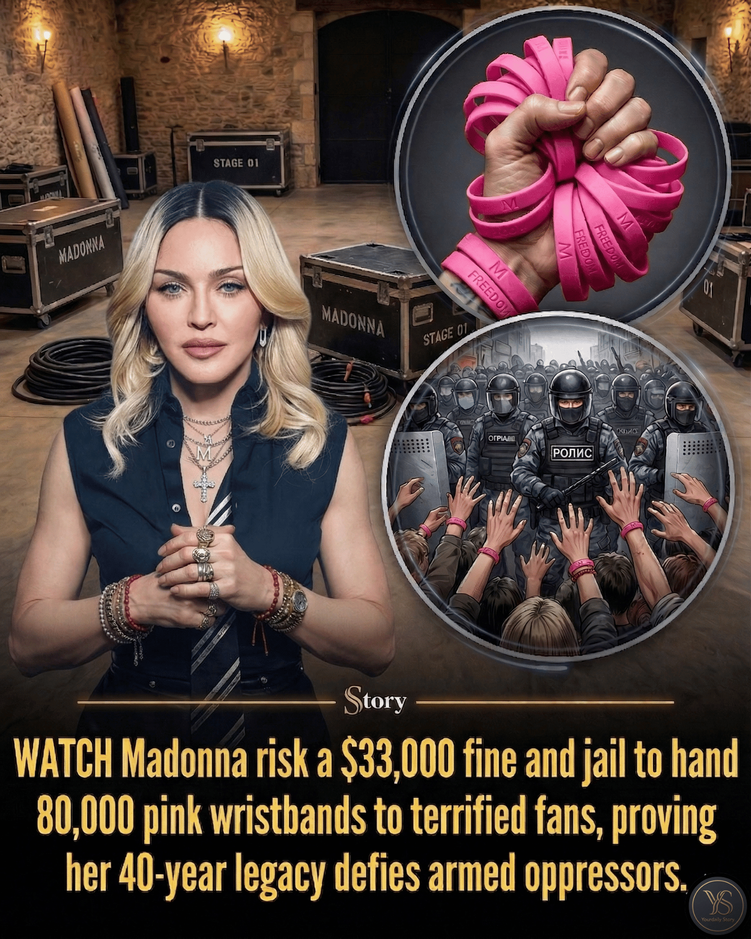 WATCH Madonna risk a $33,000 fine and jail to hand 80,000 pink wristbands to terrified fans, proving her 40-year legacy defies armed oppressors.