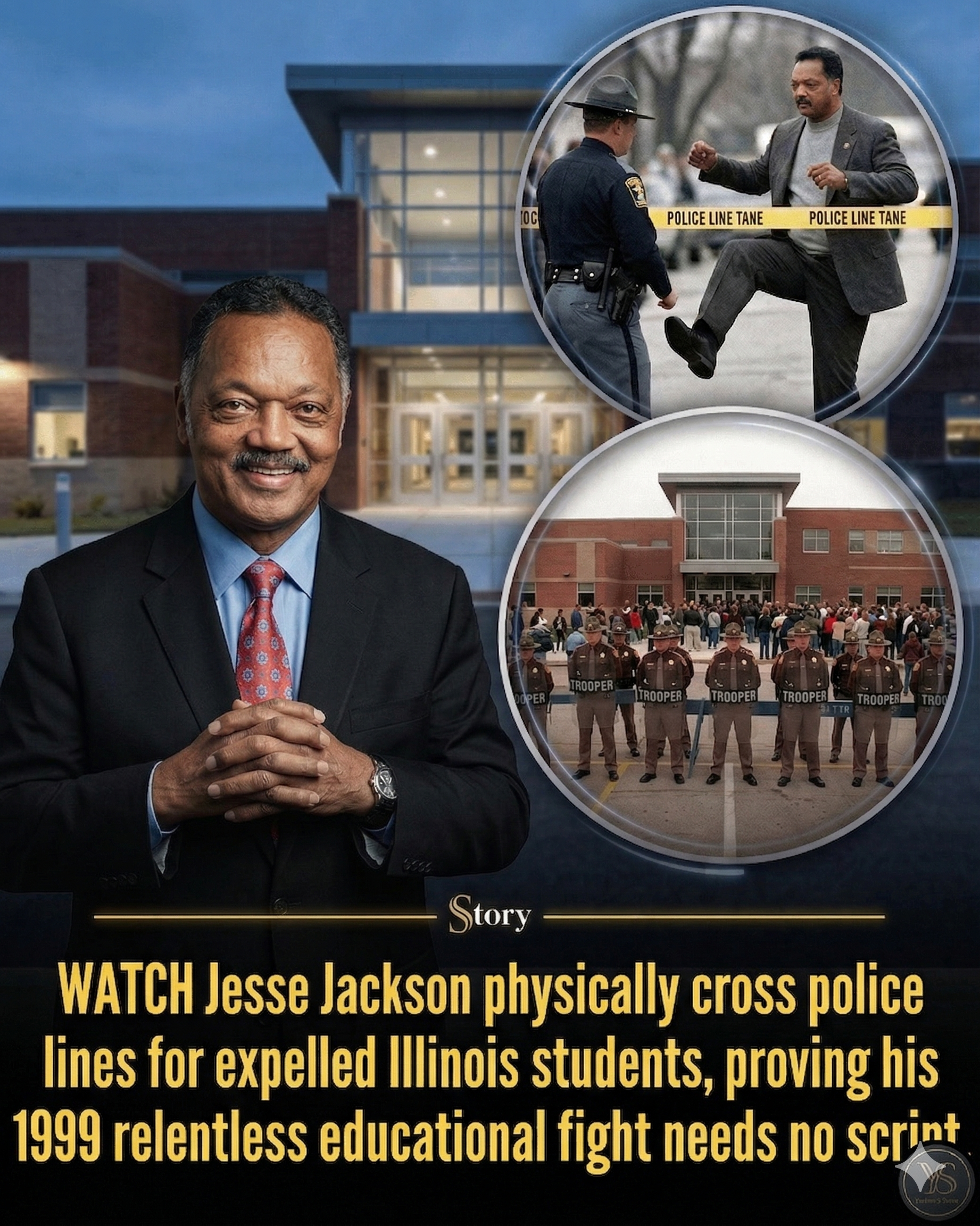 WATCH Jesse Jackson physically cross police lines for expelled Illinois students, proving his 1999 relentless educational fight needs no script.
