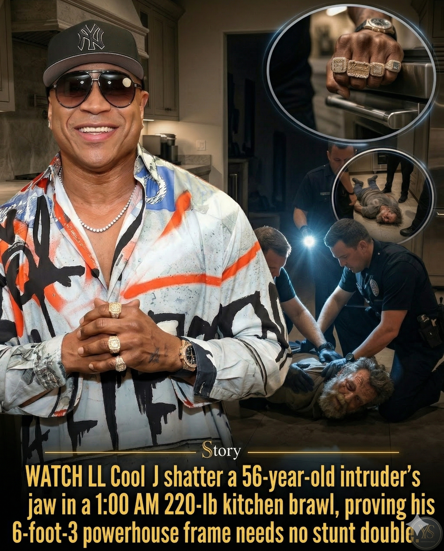 WATCH LL Cool J shatter a 56-year-old intruder’s jaw in a 1:00 AM 220-lb kitchen brawl, proving his 6-foot-3 powerhouse frame needs no stunt double.