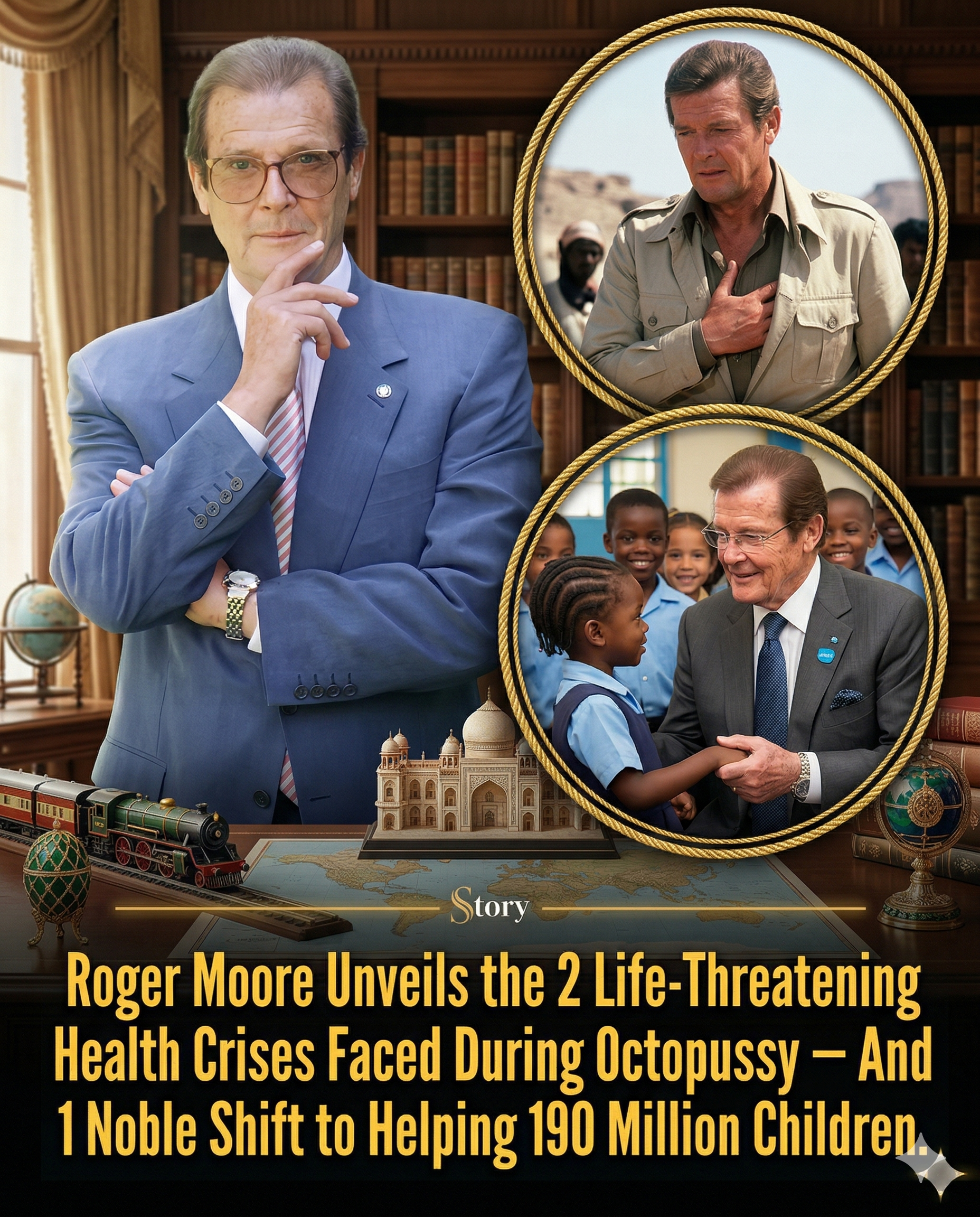 Roger Moore Unveils the 2 Life-Threatening Health Crises Faced During Octopussy — And 1 Noble Shift to Helping 190 Million Children.