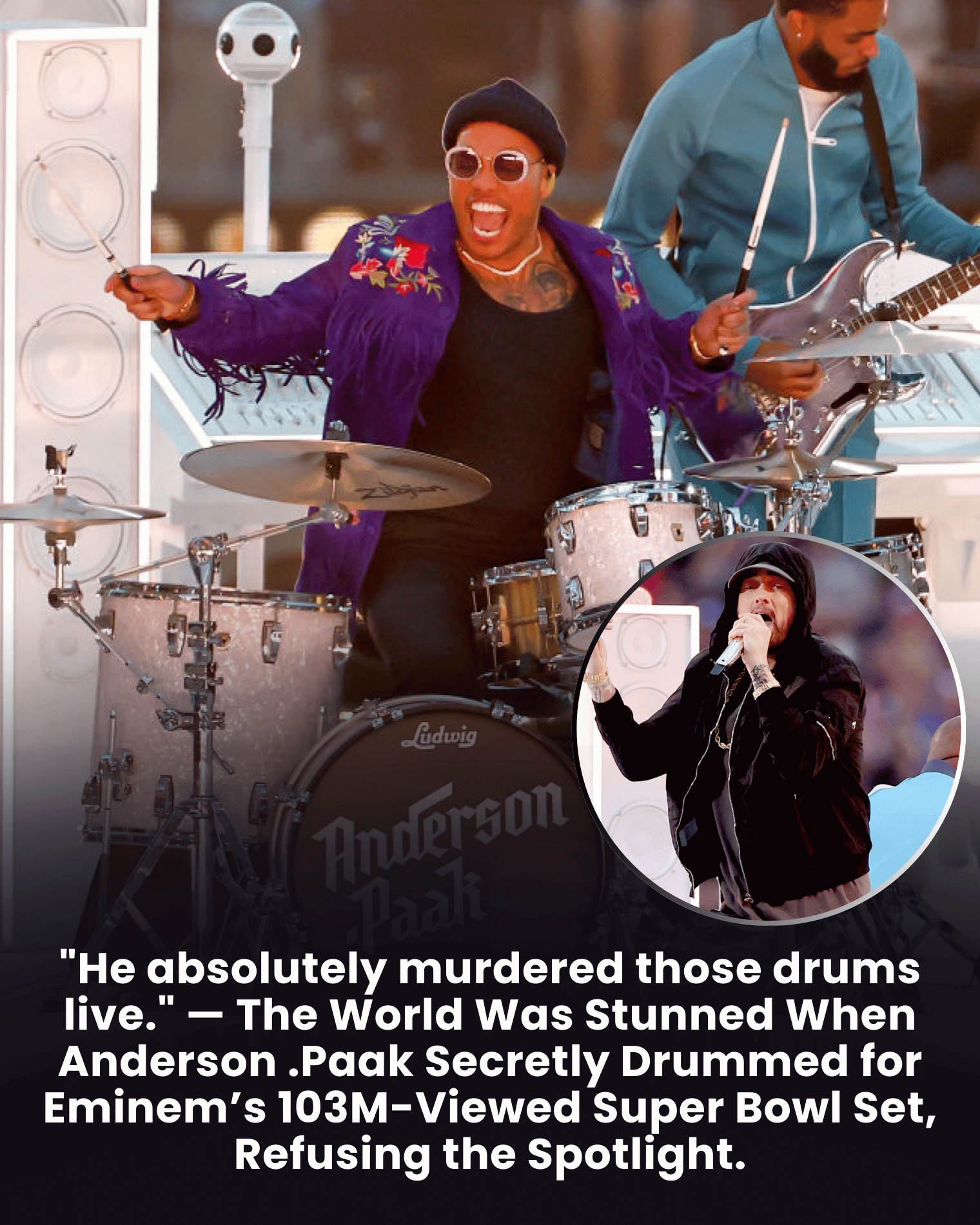 “He absolutely murdered those drums live.” — The World Was Stunned When Anderson .Paak Secretly Drummed for Eminem’s 103M-Viewed Super Bowl Set, Refusing the Spotlight.