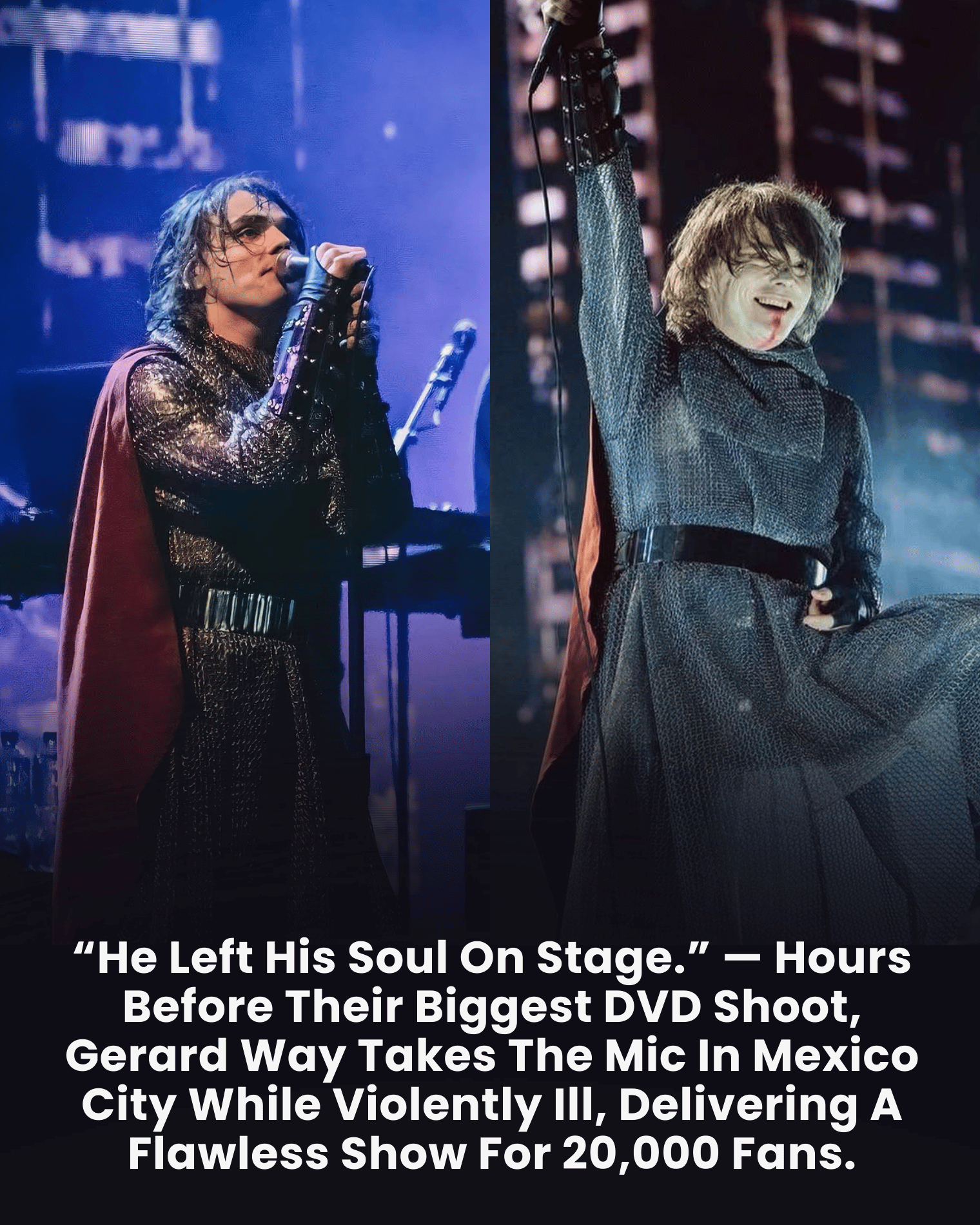 “He Left His Soul On Stage.” — Hours Before Their Biggest DVD Shoot, Gerard Way Takes The Mic In Mexico City While Violently Ill, Delivering A Flawless Show For 20,000 Fans.