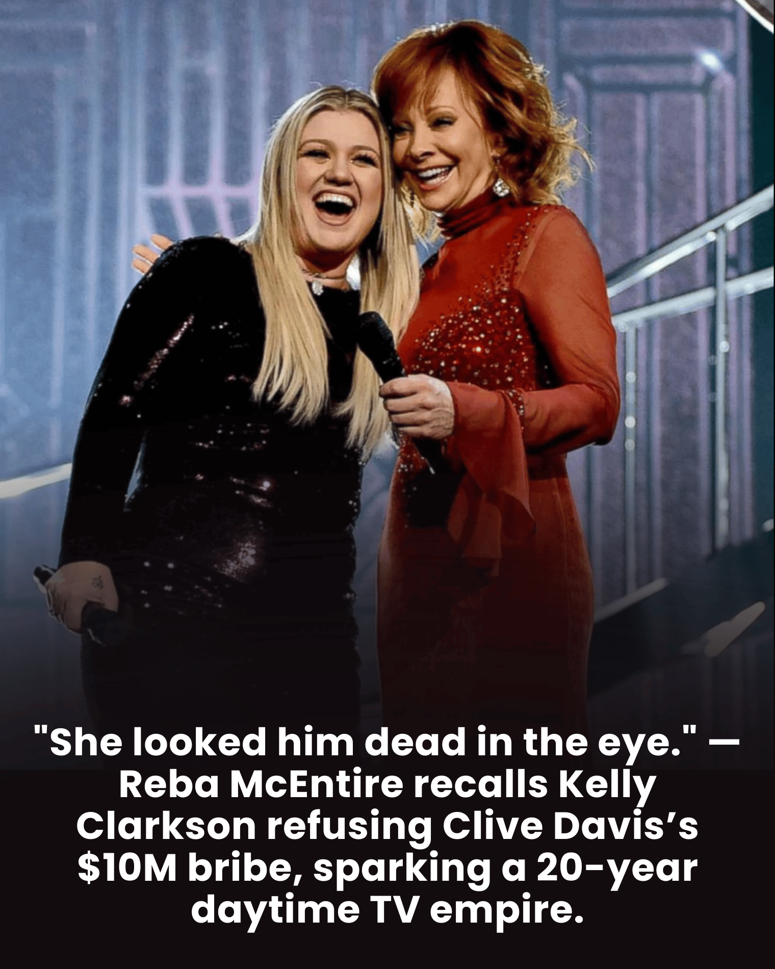 “She looked him dead in the eye.” — Reba McEntire recalls Kelly Clarkson refusing Clive Davis’s $10M bribe, sparking a 20-year daytime TV empire.