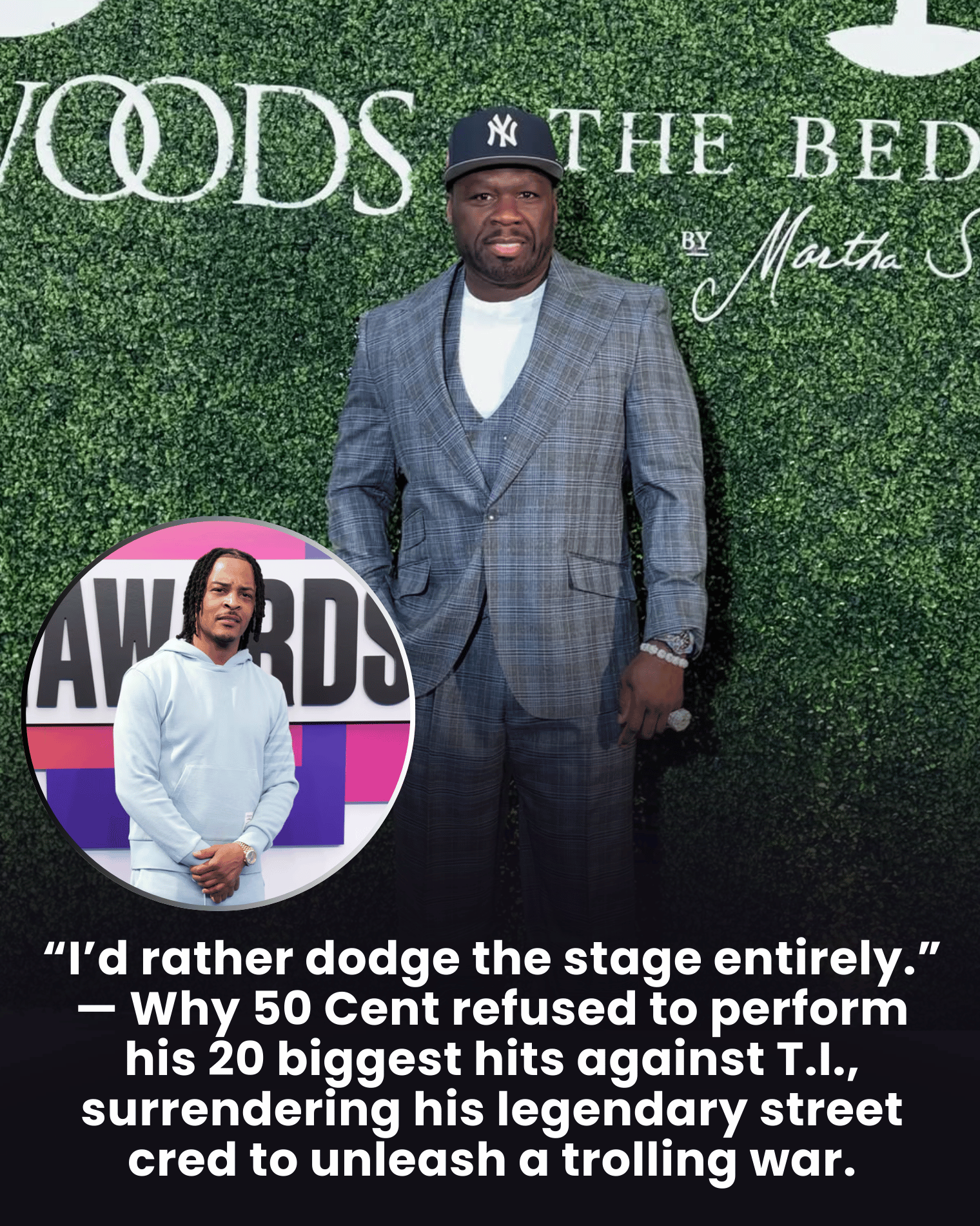 “I’d rather dodge the stage entirely.” — Why 50 Cent refused to perform his 20 biggest hits against T.I., surrendering his legendary street cred to unleash a trolling war.
