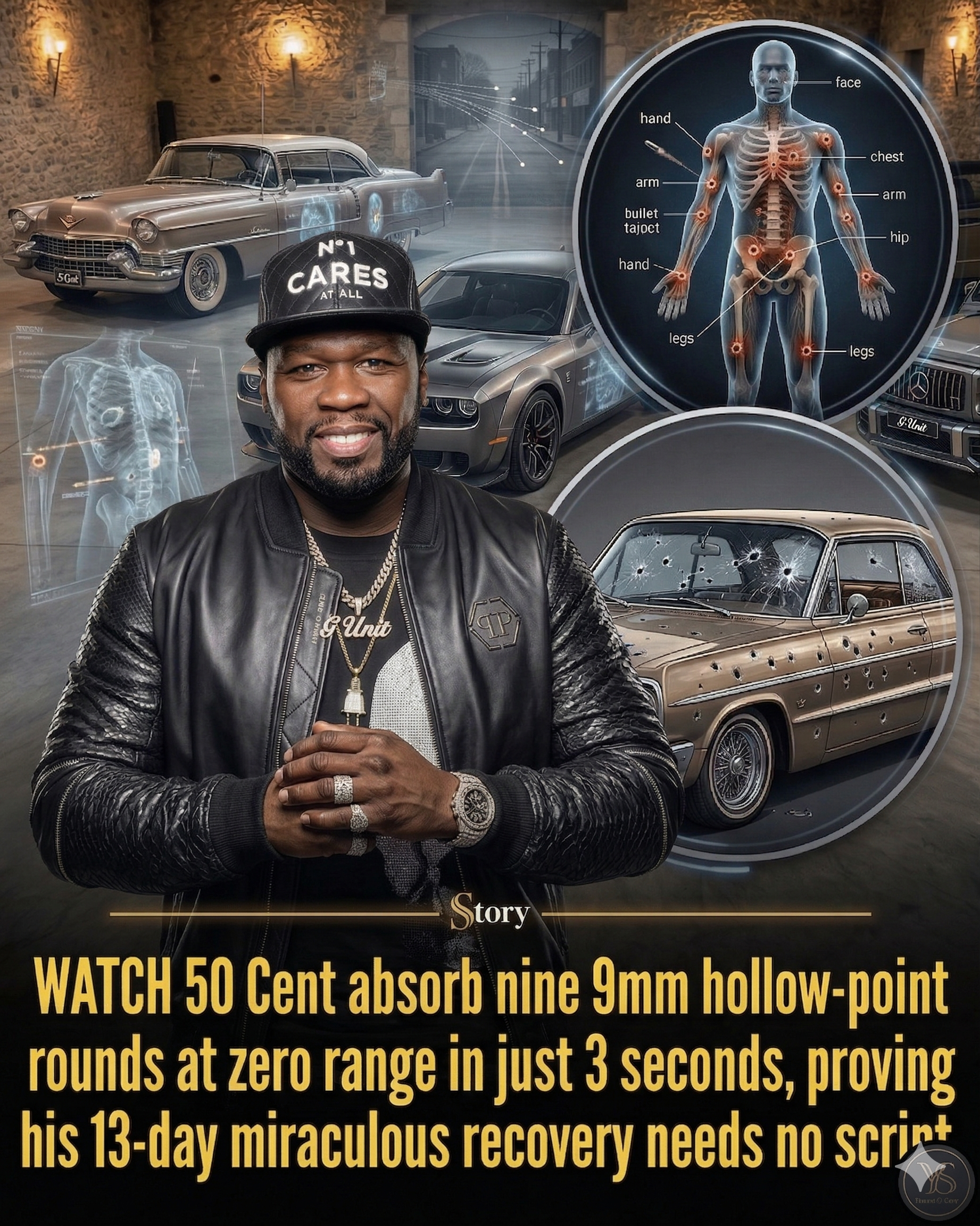 WATCH 50 Cent absorb nine 9mm hollow-point rounds at zero range in just 3 seconds, proving his 13-day miraculous recovery needs no script.