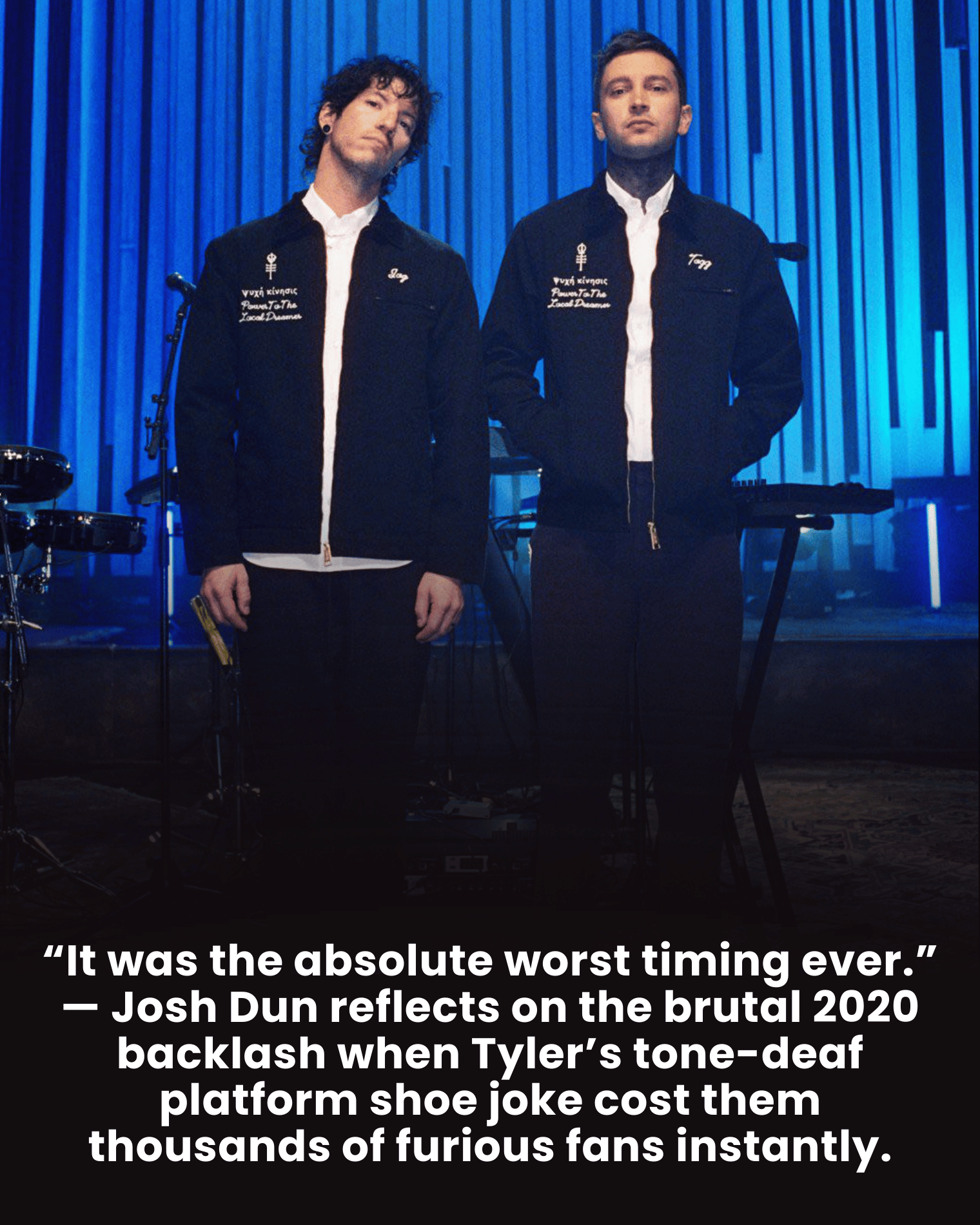 “It was the absolute worst timing ever.” — Josh Dun reflects on the brutal 2020 backlash when Tyler’s tone-deaf platform shoe joke cost them thousands of furious fans instantly.