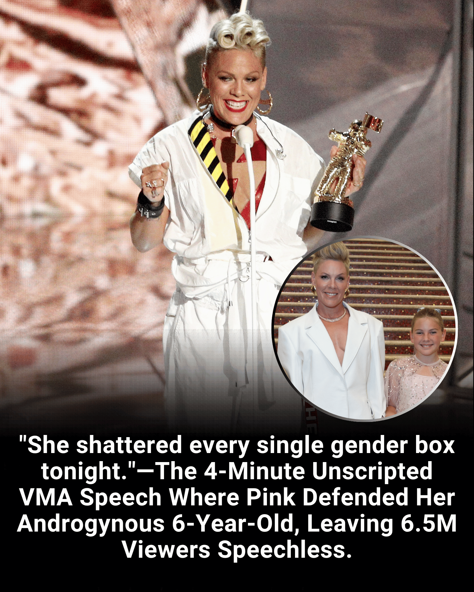 “She shattered every single gender box tonight.”—The 4-Minute Unscripted VMA Speech Where Pink Defended Her Androgynous 6-Year-Old, Leaving 6.5M Viewers Speechless.