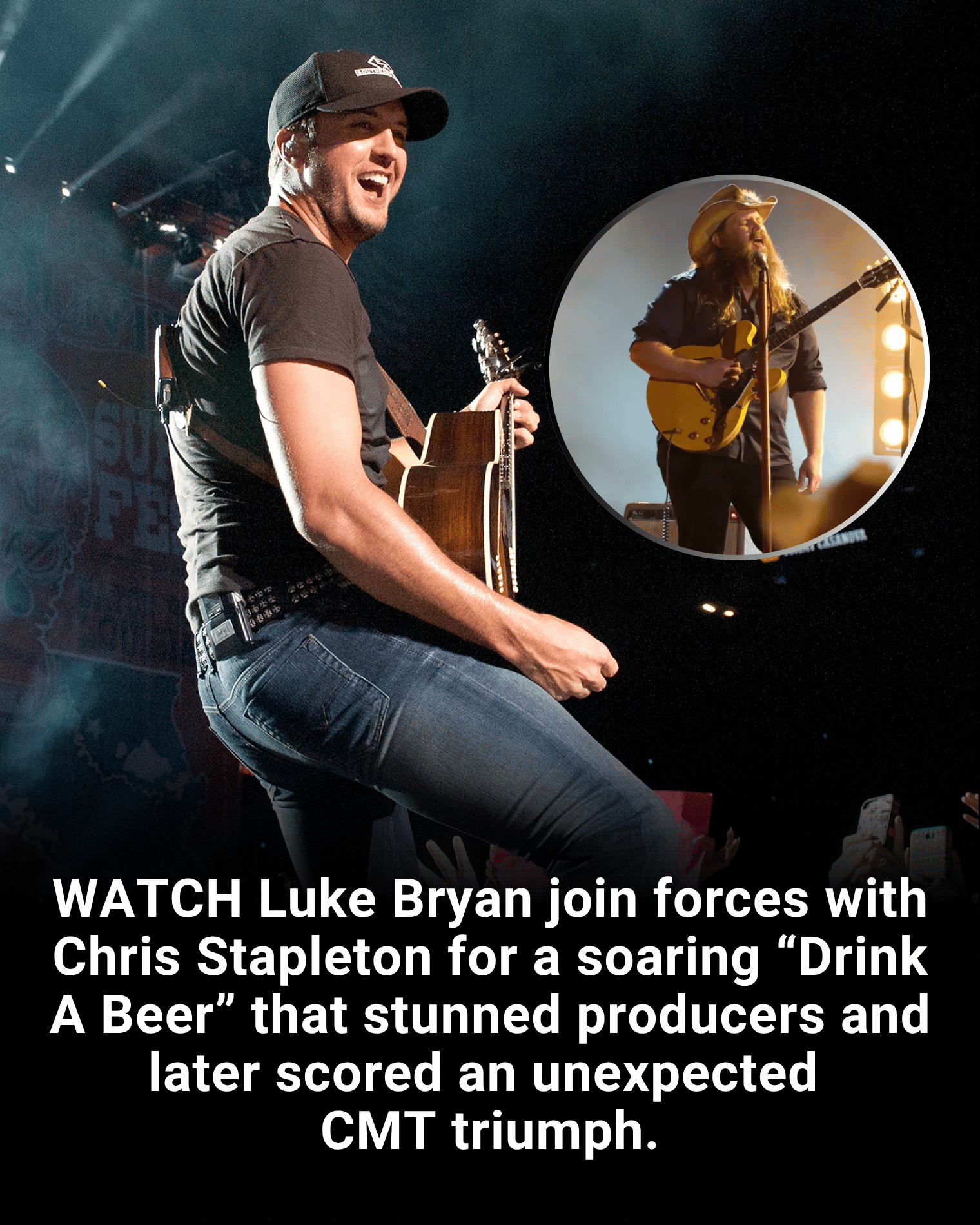 WATCH Luke Bryan join forces with Chris Stapleton for a soaring “Drink A Beer” that stunned producers and later scored an unexpected CMT triumph.