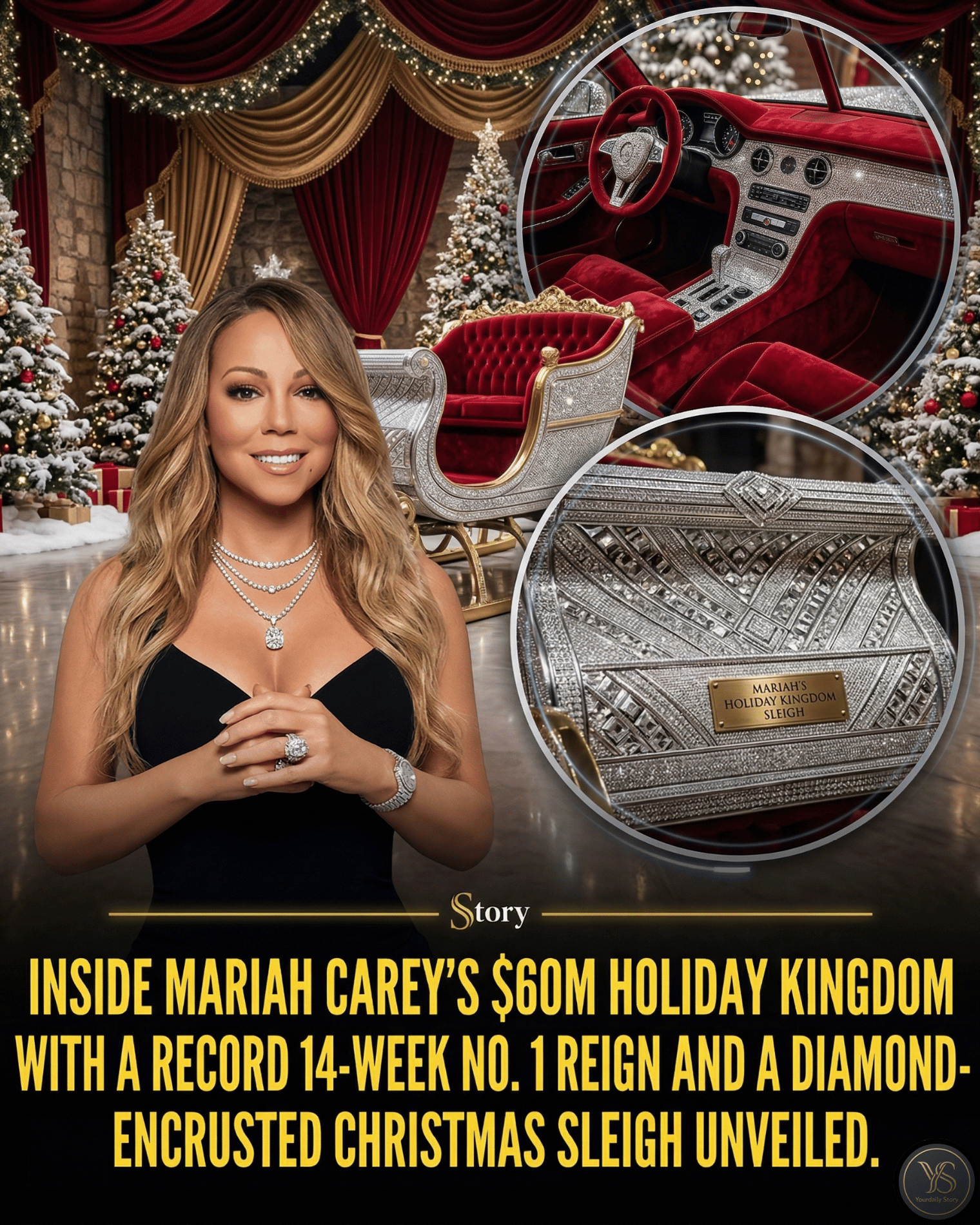Inside Mariah Carey’s $60M Holiday Kingdom with a Record 14-Week No. 1 Reign and a Diamond-Encrusted Christmas Sleigh Unveiled.