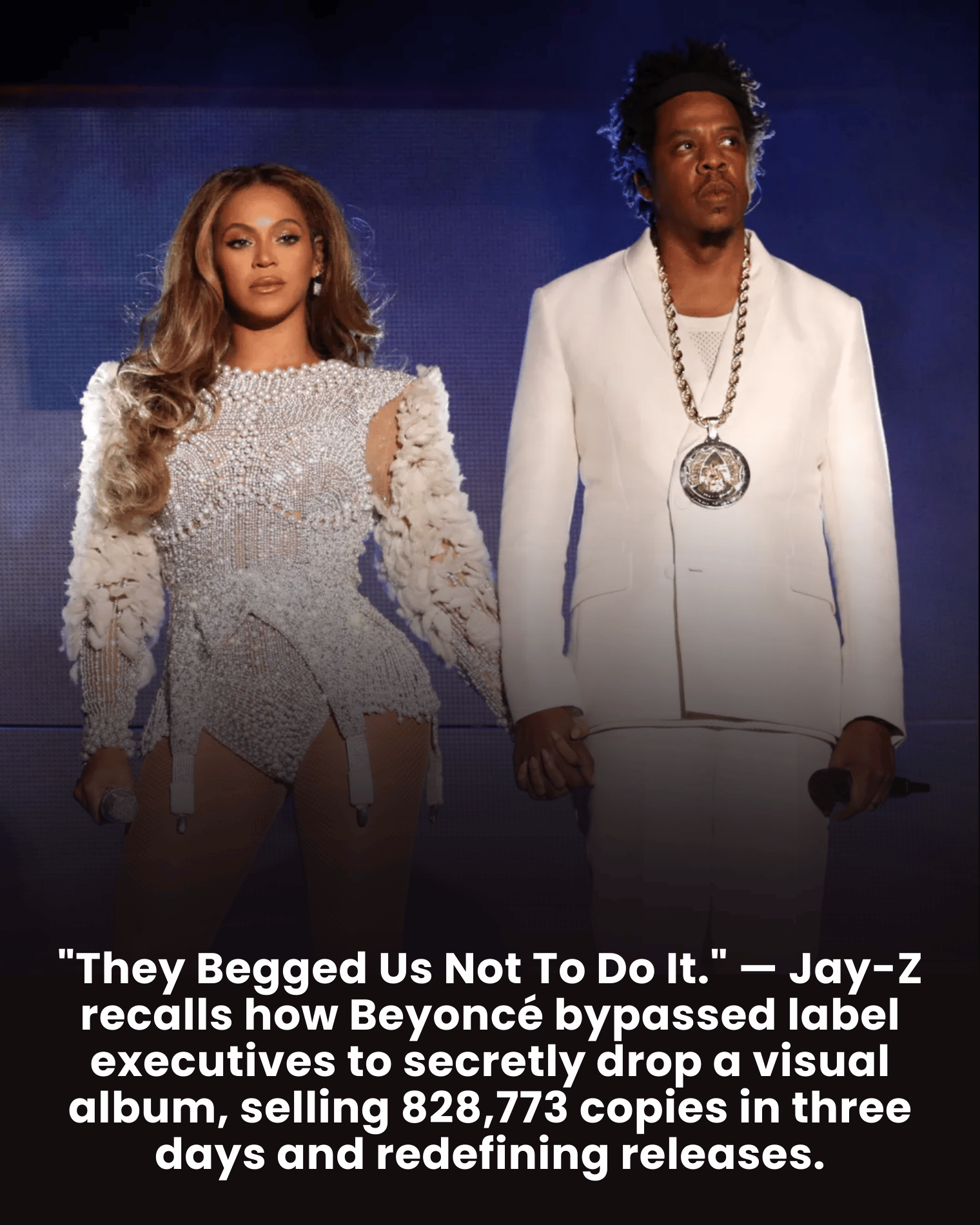 “They Begged Us Not To Do It.” — Jay-Z recalls how Beyoncé bypassed label executives to secretly drop a visual album, selling 828,773 copies in three days and redefining releases.