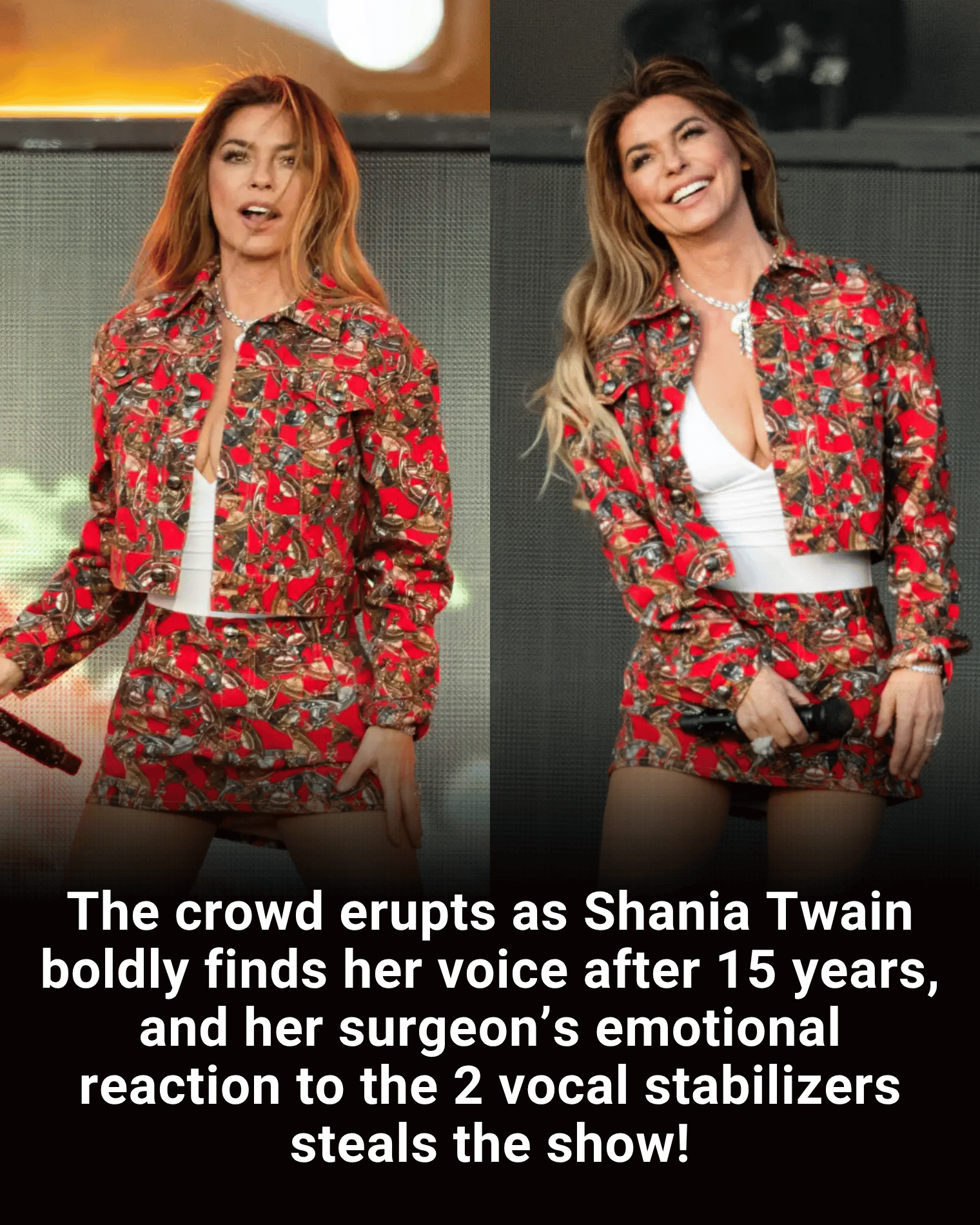 The crowd erupts as Shania Twain boldly finds her voice after 15 years, and her surgeon’s emotional reaction to the 2 vocal stabilizers steals the show!