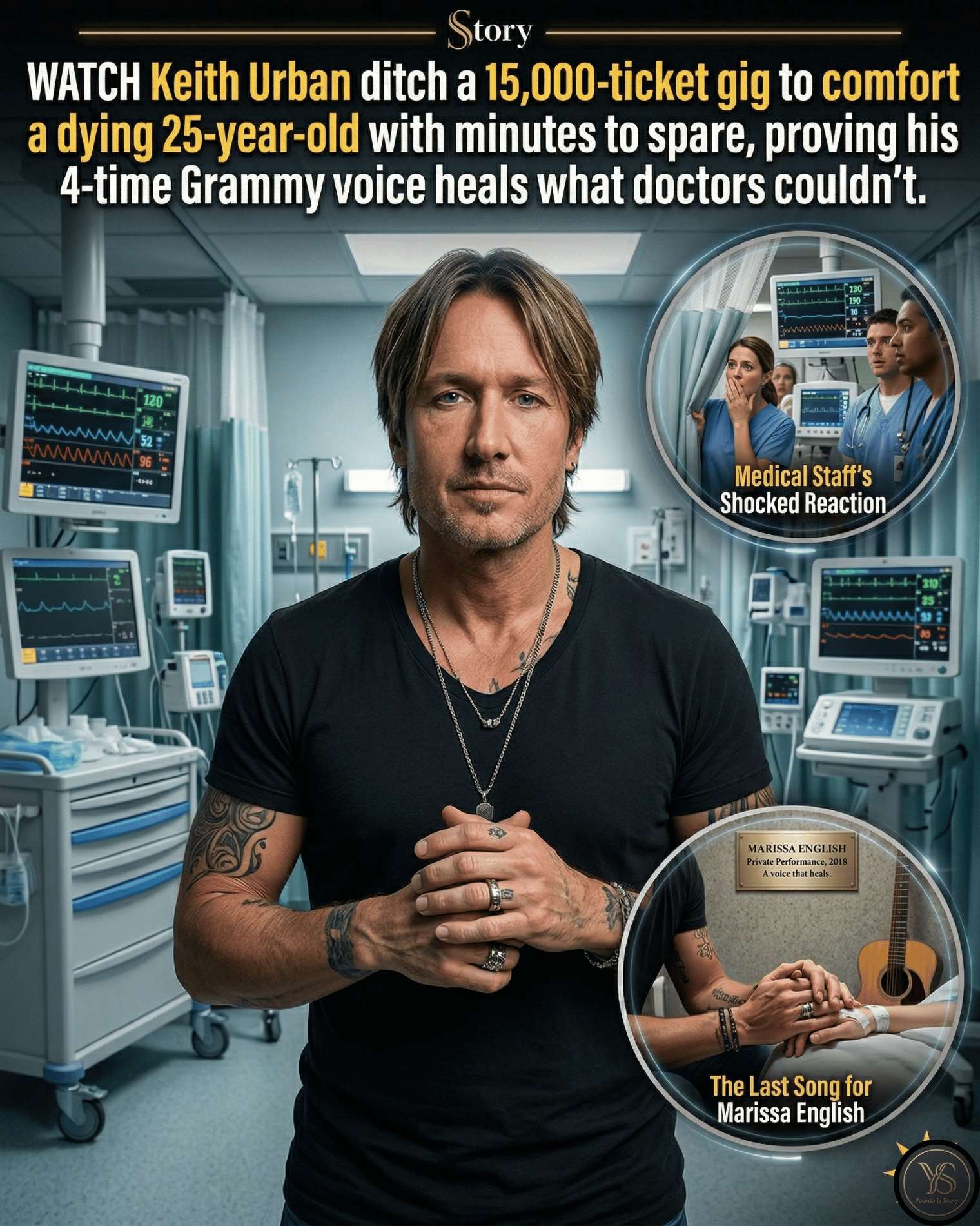 WATCH Keith Urban ditch a 15,000-ticket gig to comfort a dying 25-year-old with minutes to spare, proving his 4-time Grammy voice heals what doctors couldn’t.