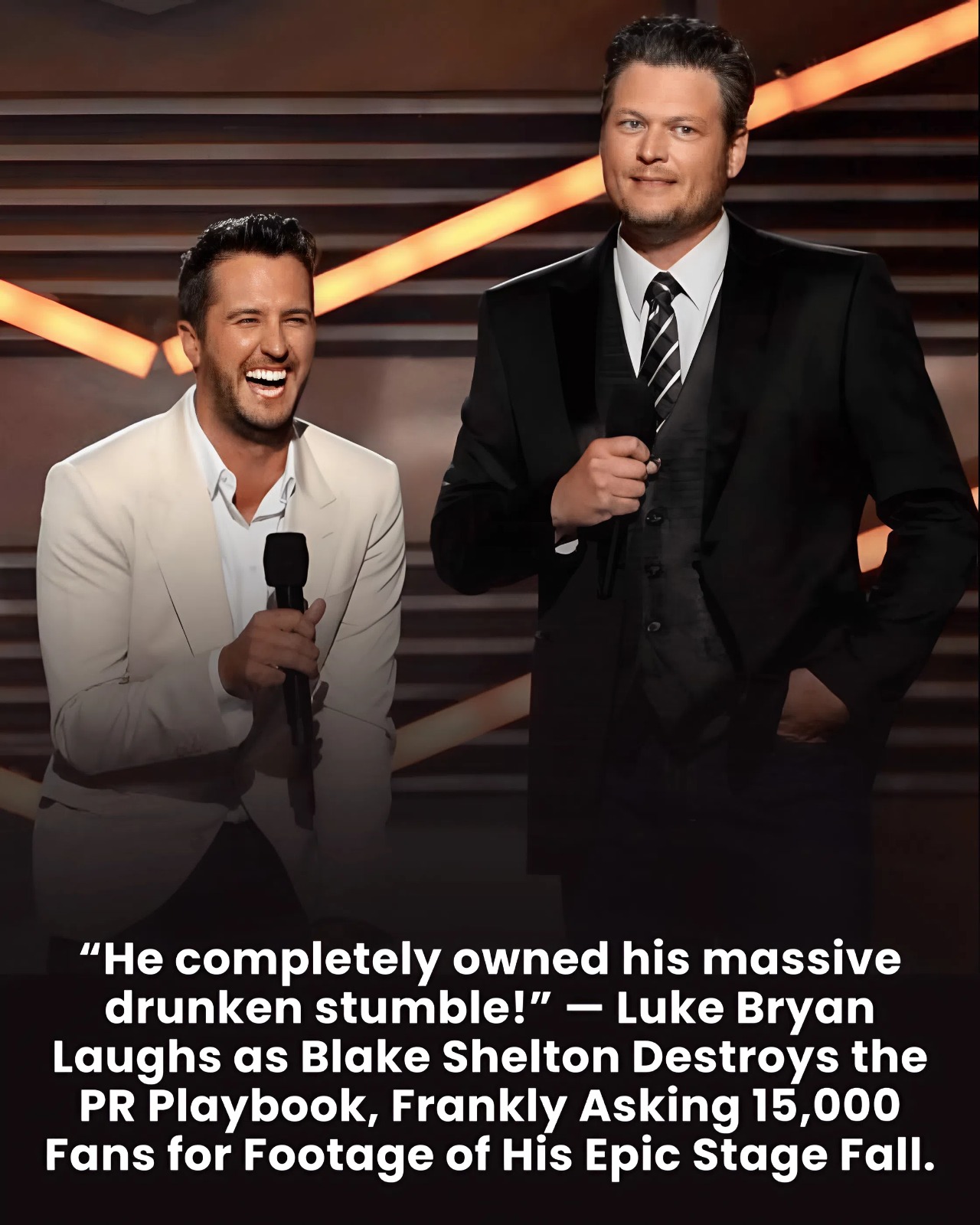 “He completely owned his massive drunken stumble!” — Luke Bryan Laughs as Blake Shelton Destroys the PR Playbook, Frankly Asking 15,000 Fans for Footage of His Epic Stage Fall.