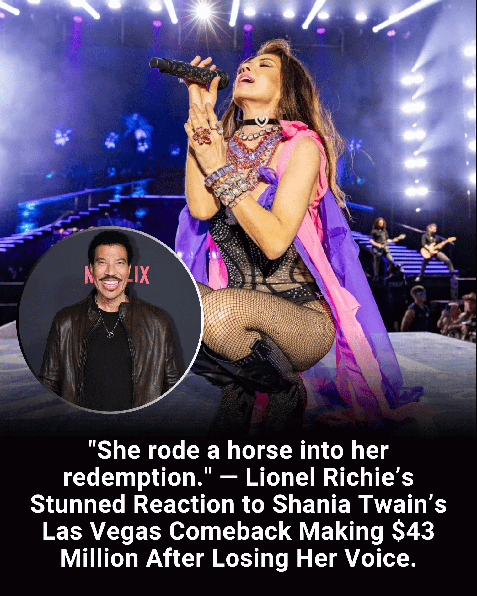 “She rode a horse into her redemption.” — Lionel Richie’s Stunned Reaction to Shania Twain’s Las Vegas Comeback Making $43 Million After Losing Her Voice.