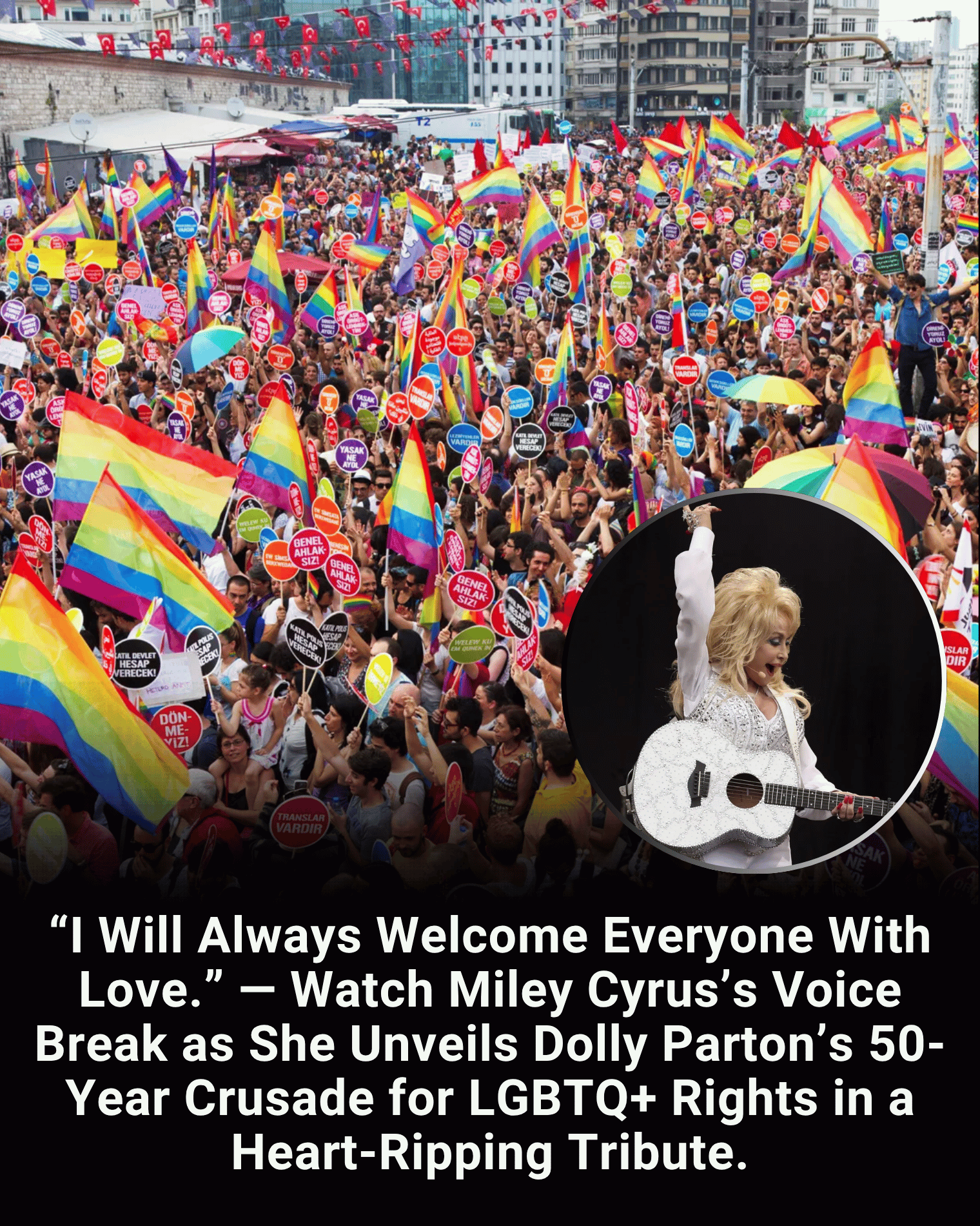“I Will Always Welcome Everyone With Love.” — Watch Miley Cyrus’s Voice Break as She Unveils Dolly Parton’s 50-Year Crusade for LGBTQ+ Rights in a Heart-Ripping Tribute.