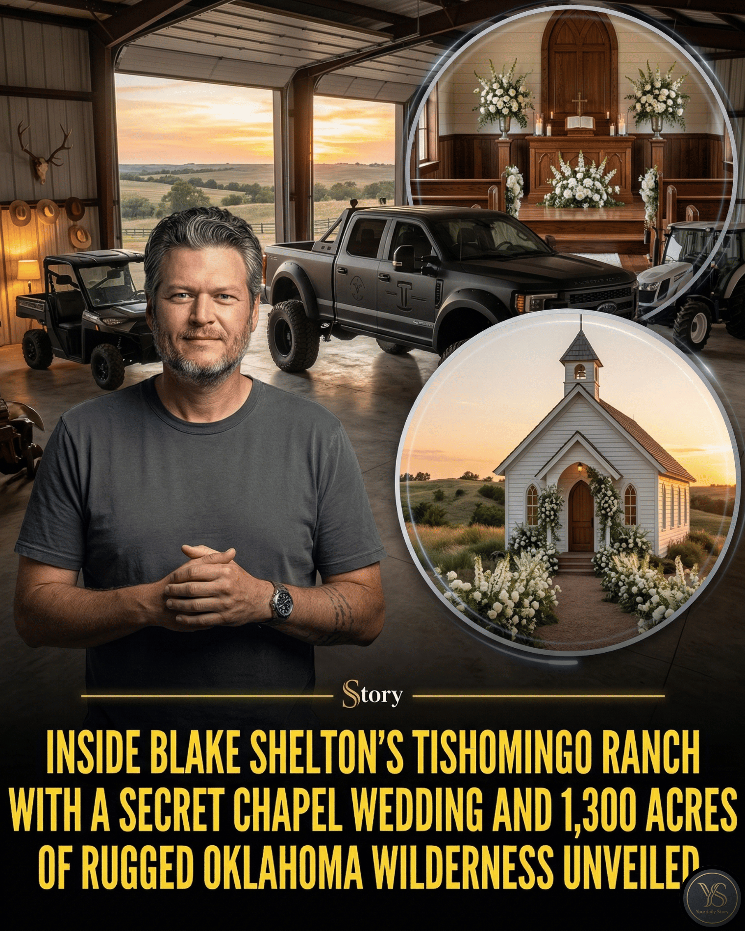 Inside Blake Shelton’s Tishomingo Ranch with a secret chapel wedding and 1,300 acres of rugged Oklahoma wilderness unveiled.