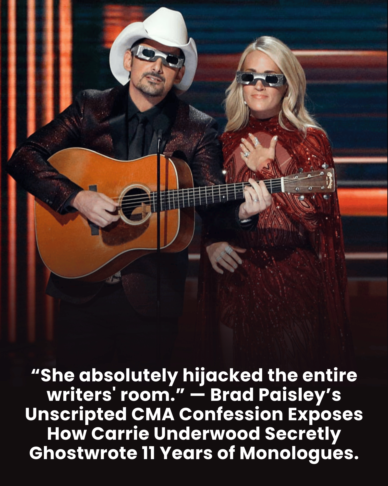 “She absolutely hijacked the entire writers’ room.” — Brad Paisley’s Unscripted CMA Confession Exposes How Carrie Underwood Secretly Ghostwrote 11 Years of Monologues.