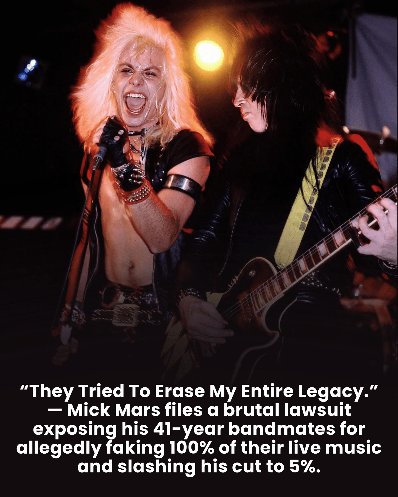 “They Tried To Erase My Entire Legacy.” — Mick Mars files a brutal lawsuit exposing his 41-year bandmates for allegedly faking 100% of their live music and slashing his cut to 5%.