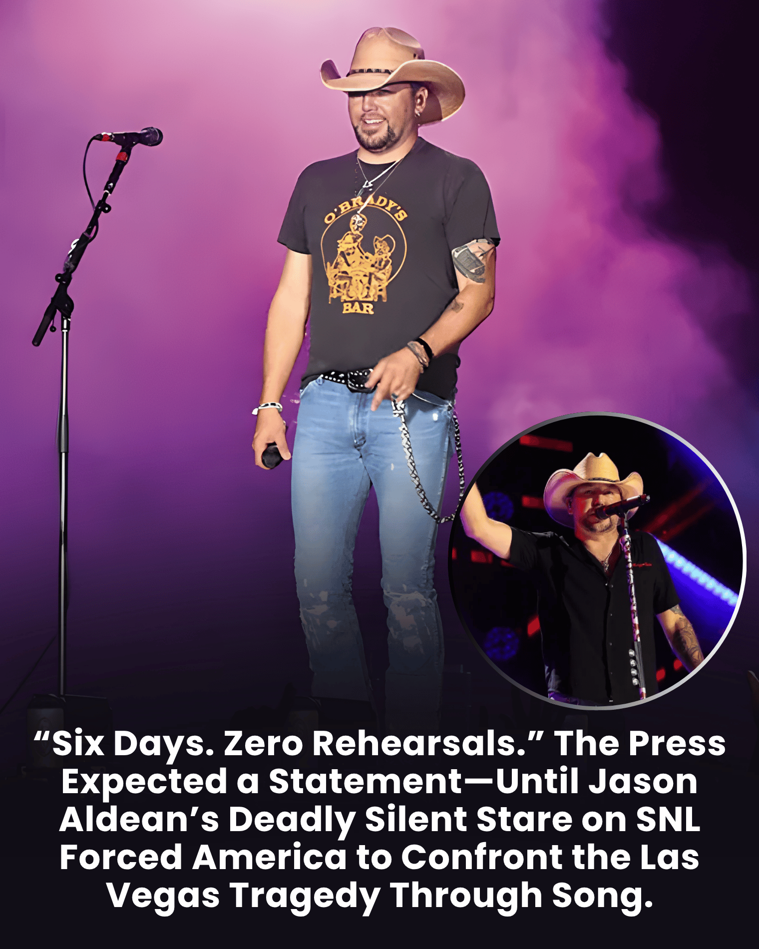 “Six Days. Zero Rehearsals.” The Press Expected a Statement—Until Jason Aldean’s Deadly Silent Stare on SNL Forced America to Confront the Las Vegas Tragedy Through Song.