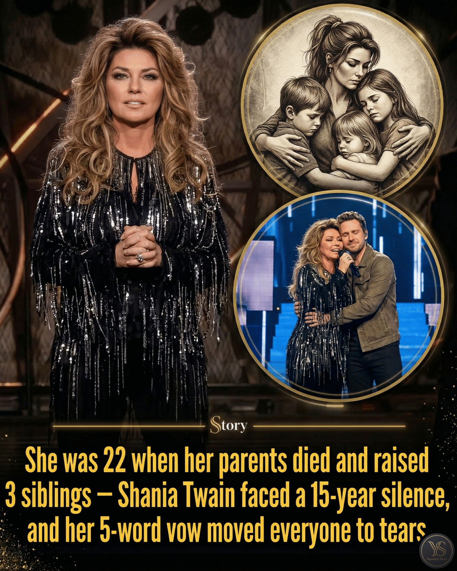 She was 22 when her parents died and raised 3 siblings — Shania Twain faced a 15-year silence, and her 5-word vow moved everyone to tears.