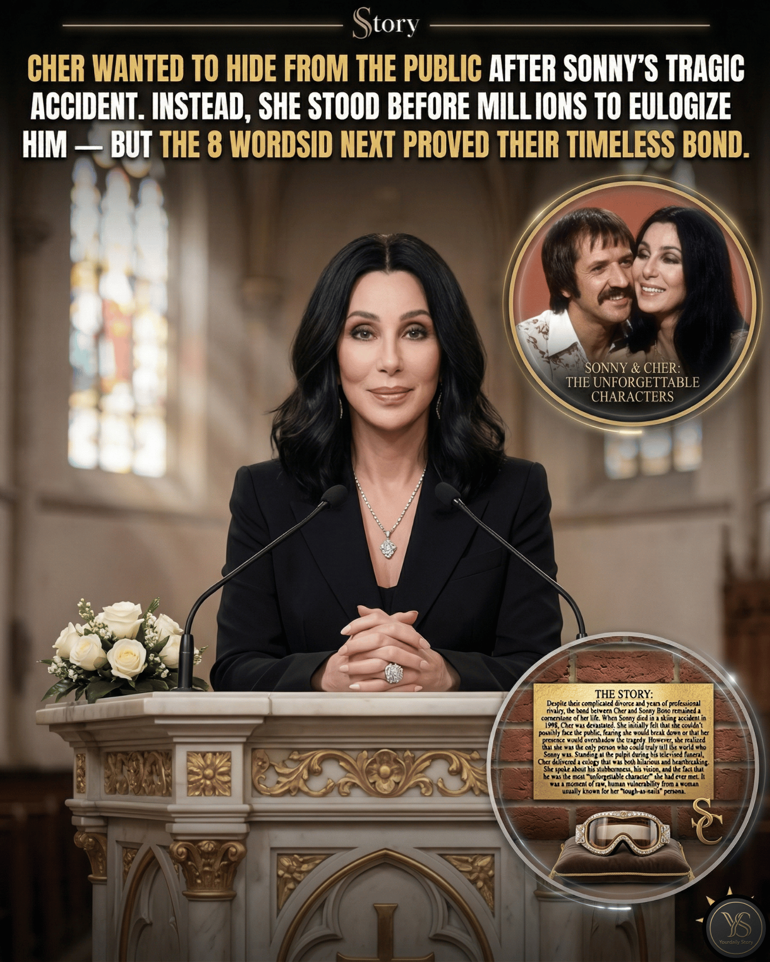 Cher Wanted To Hide From The Public After Sonny’s Tragic Accident. Instead, She Stood Before Millions To Eulogize Him — But The 8 Words She Said Next Proved Their Timeless Bond