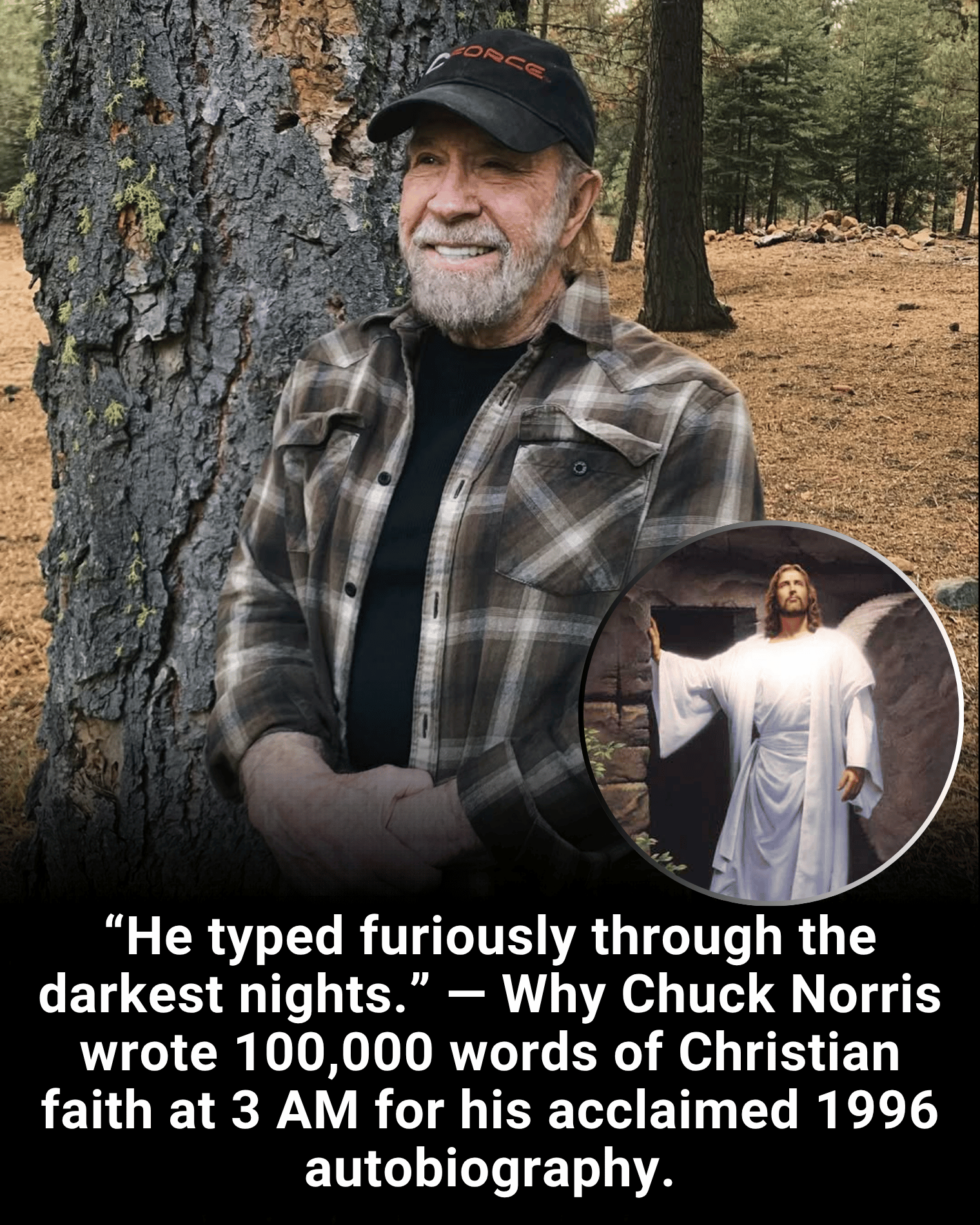 “He typed furiously through the darkest nights.” — Why Chuck Norris wrote 100,000 words of Christian faith at 3 AM for his acclaimed 1996 autobiography.