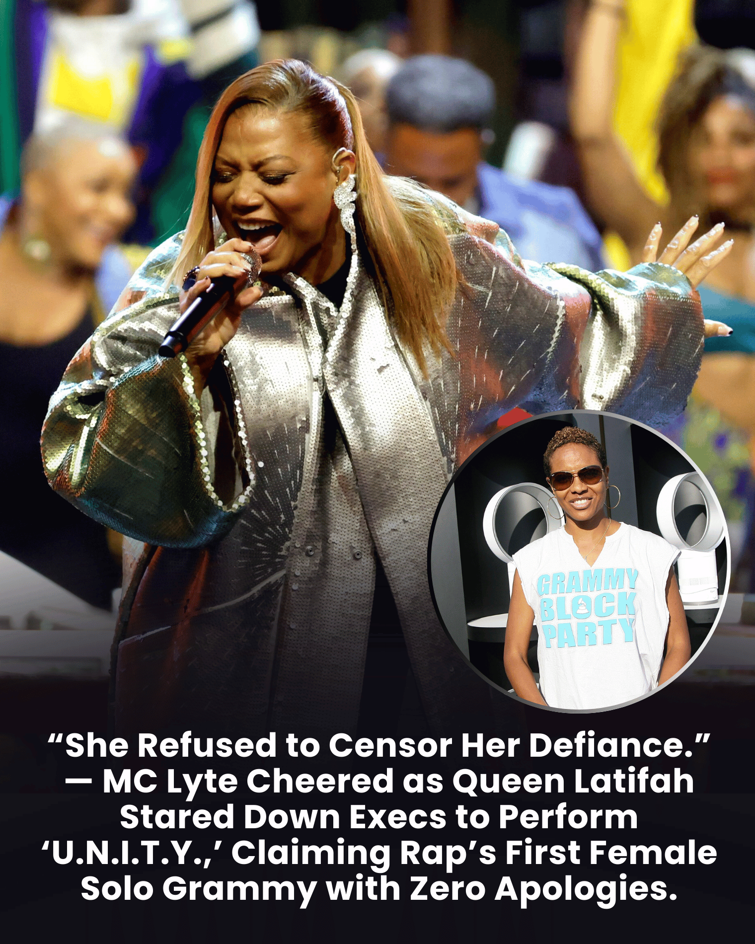“She Refused to Censor Her Defiance.” — MC Lyte Cheered as Queen Latifah Stared Down Execs to Perform ‘U.N.I.T.Y.,’ Claiming Rap’s First Female Solo Grammy with Zero Apologies.