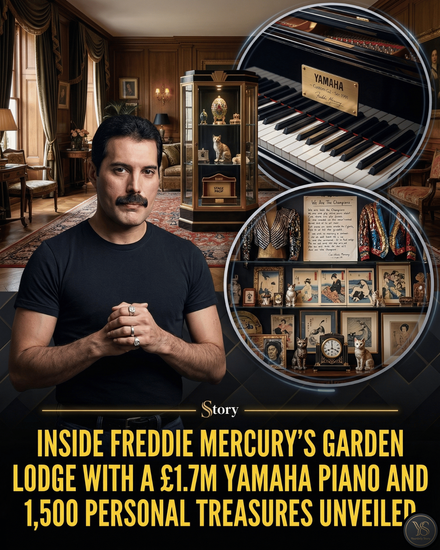 Inside Freddie Mercury’s Garden Lodge with a £1.7M Yamaha Piano and 1,500 Personal Treasures Unveiled.