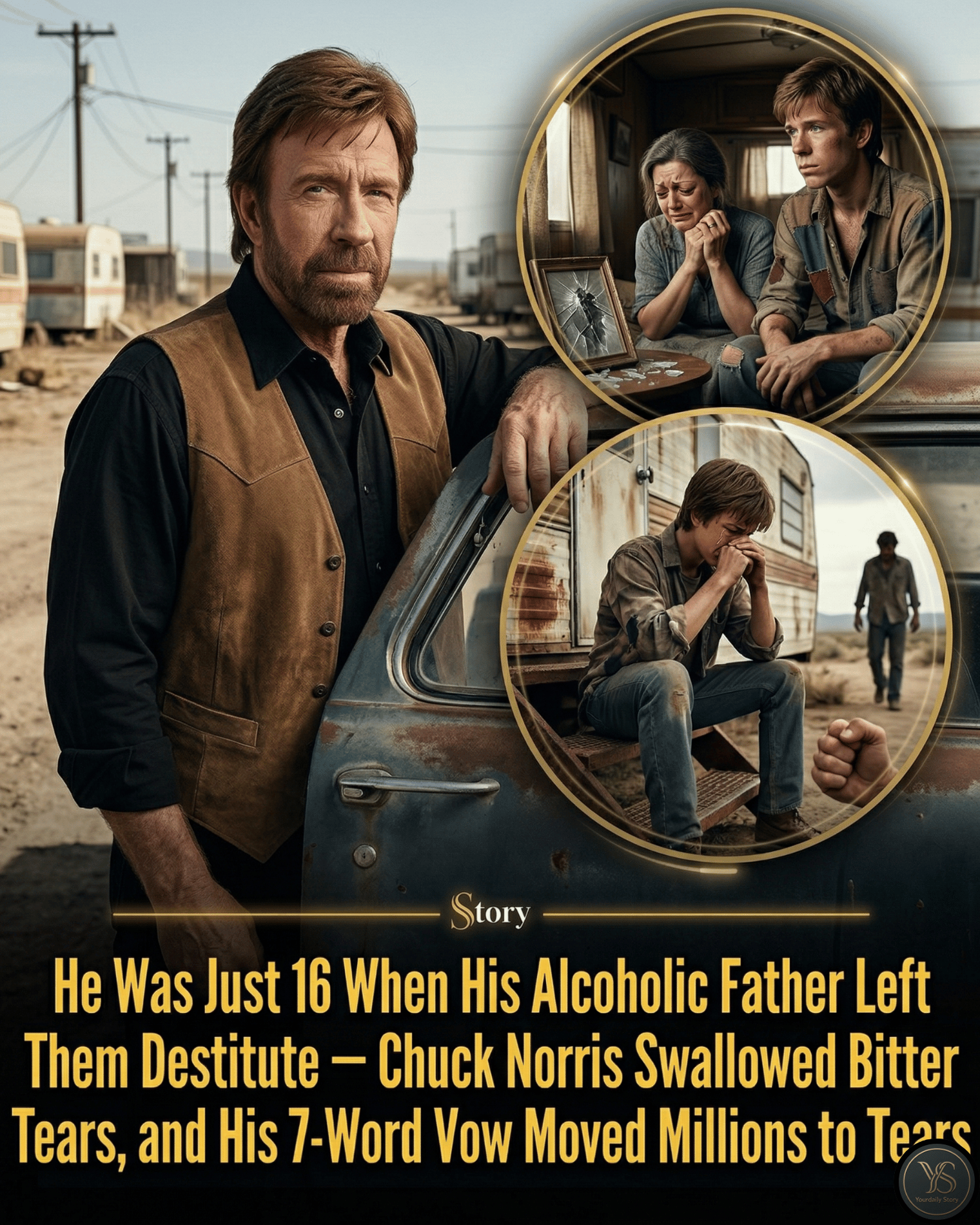 He Was Just 16 When His Alcoholic Father Left Them Destitute — Chuck Norris Swallowed Bitter Tears, and His 7-Word Vow Moved Millions to Tears