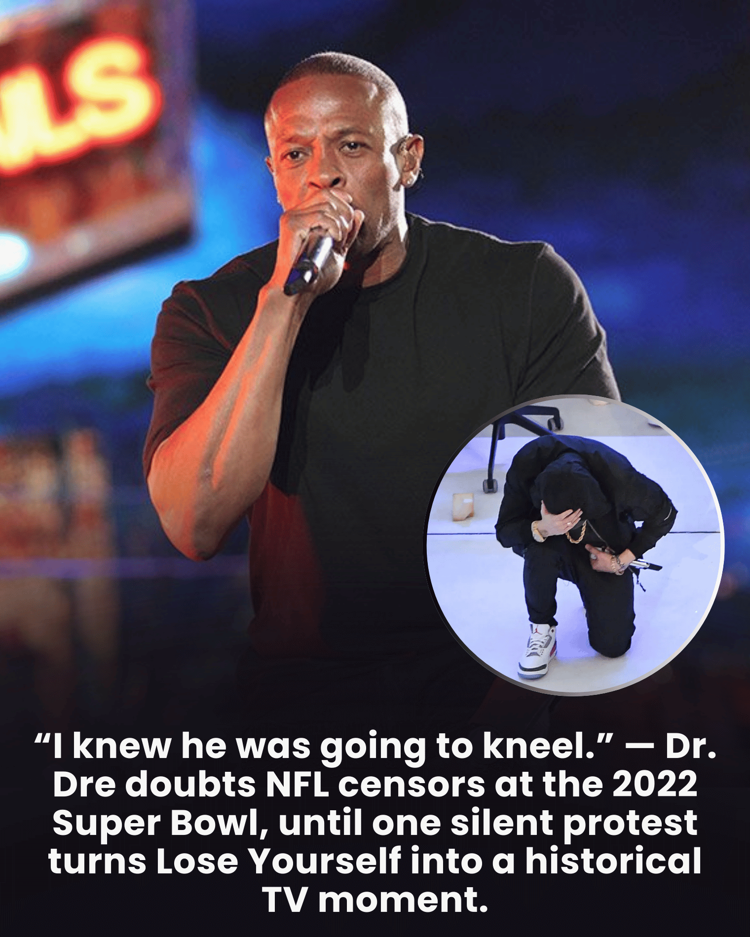 “I knew he was going to kneel.” — Dr. Dre doubts NFL censors at the 2022 Super Bowl, until one silent protest turns Lose Yourself into a historical TV moment.