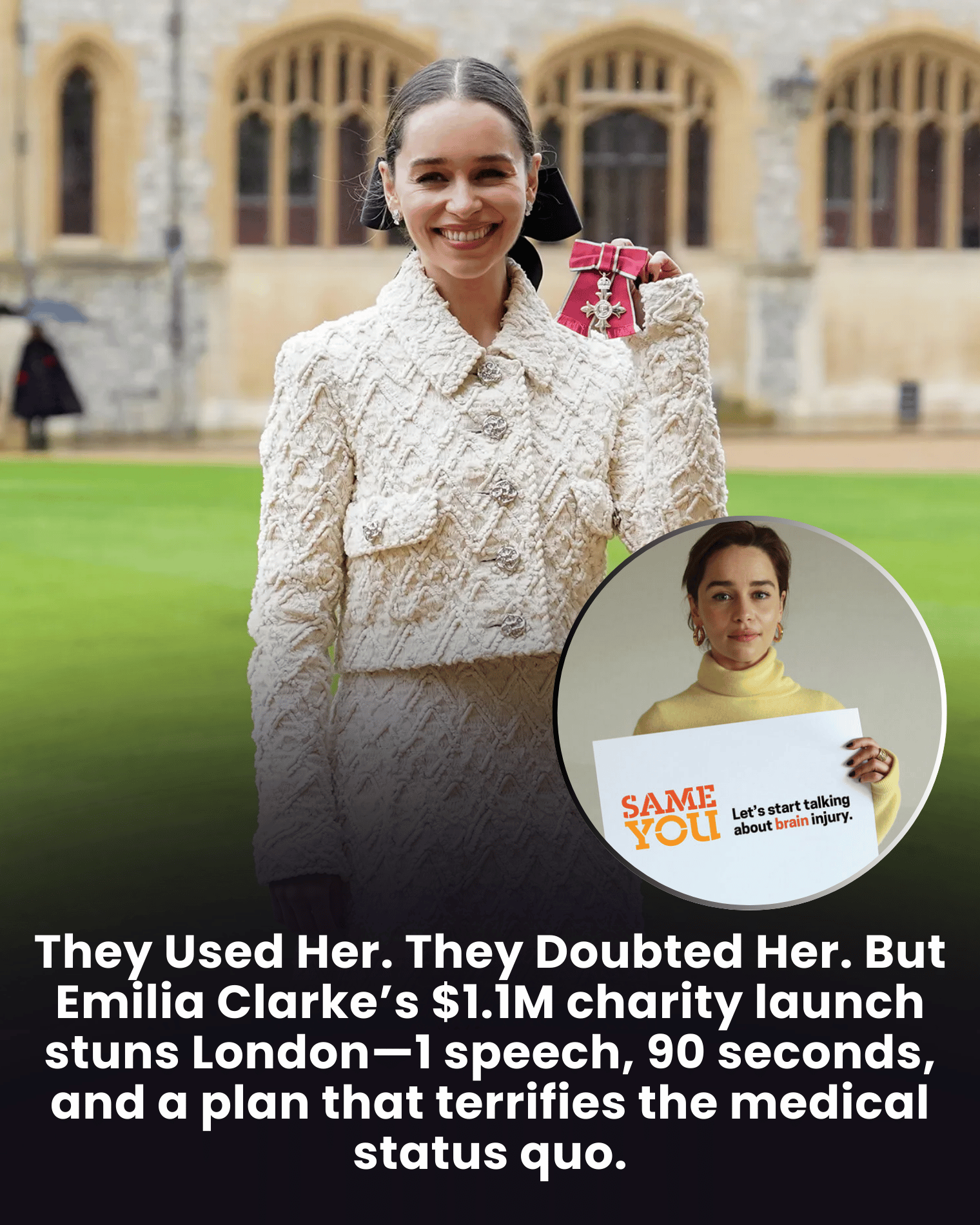 They Used Her. They Doubted Her. But Emilia Clarke’s $1.1M charity launch stuns London—1 speech, 90 seconds, and a plan that terrifies the medical status quo.