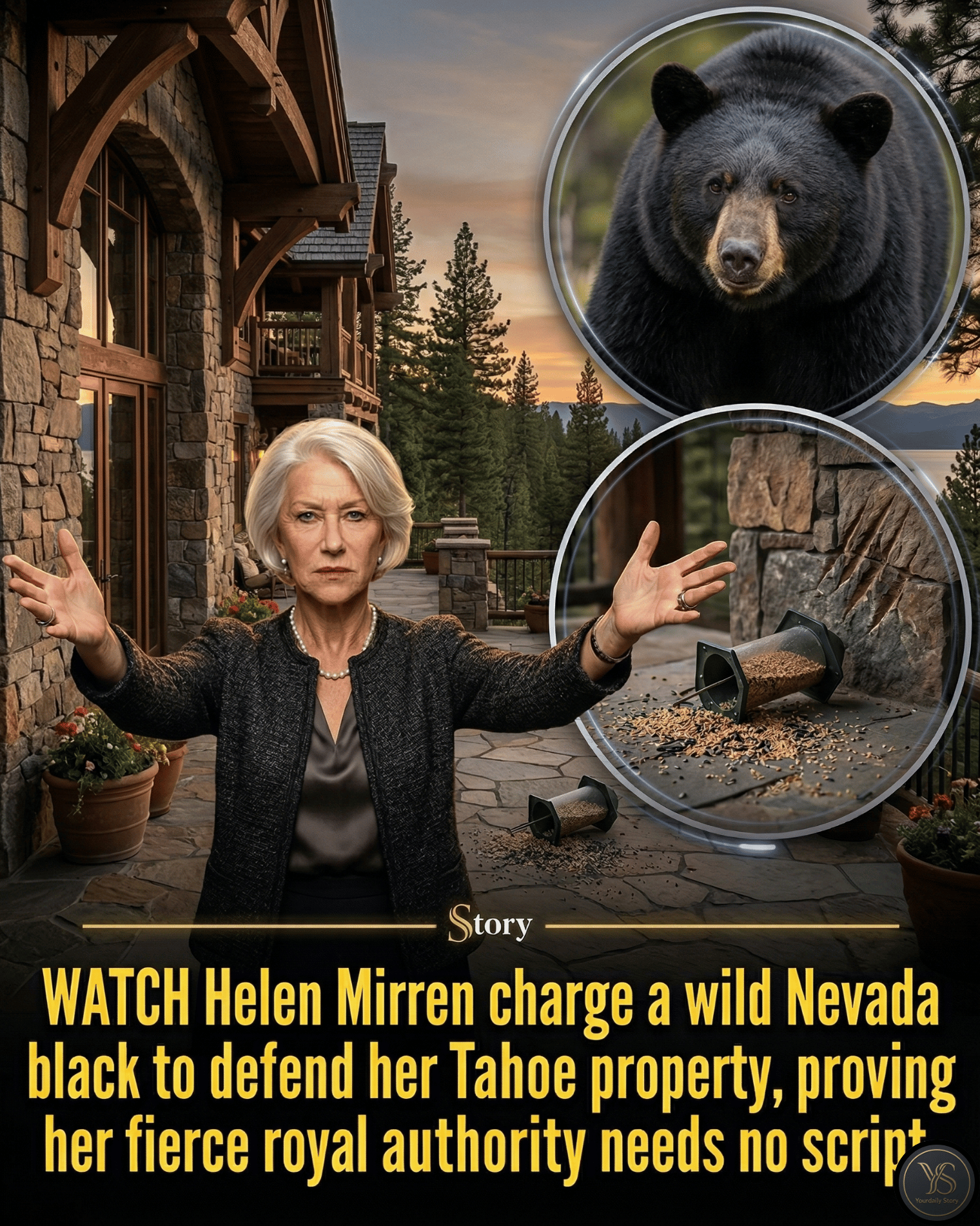 WATCH Helen Mirren charge a wild Nevada black bear to defend her Tahoe property, proving her fierce royal authority needs no script.