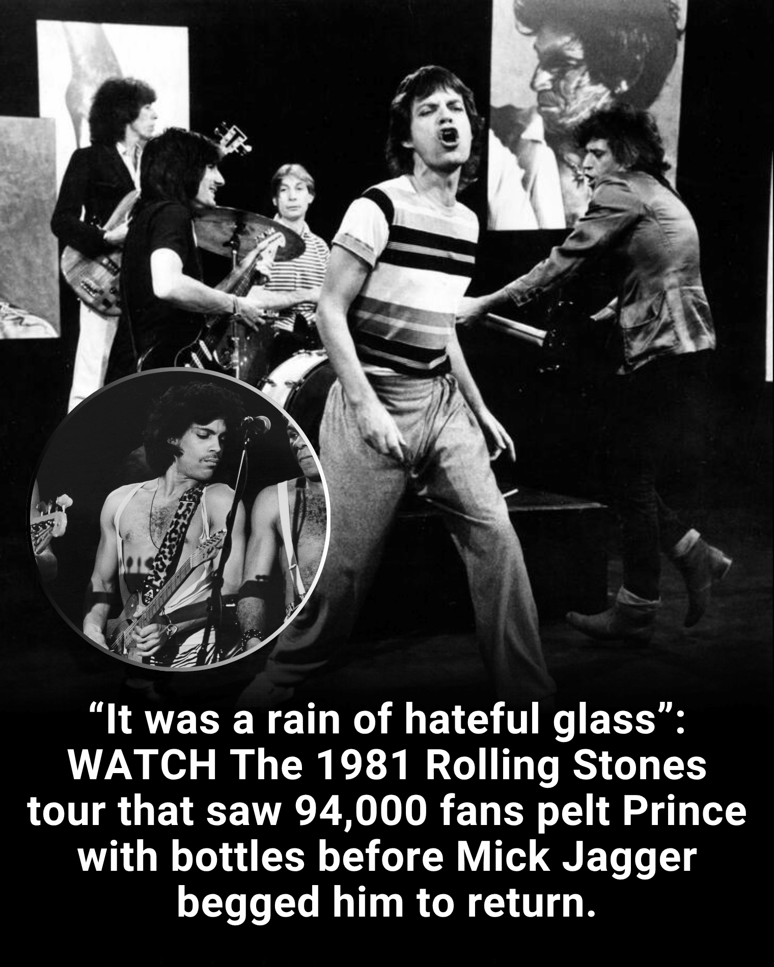 “It was a rain of hateful glass”: WATCH The 1981 Rolling Stones tour that saw 94,000 fans pelt Prince with bottles before Mick Jagger begged him to return.