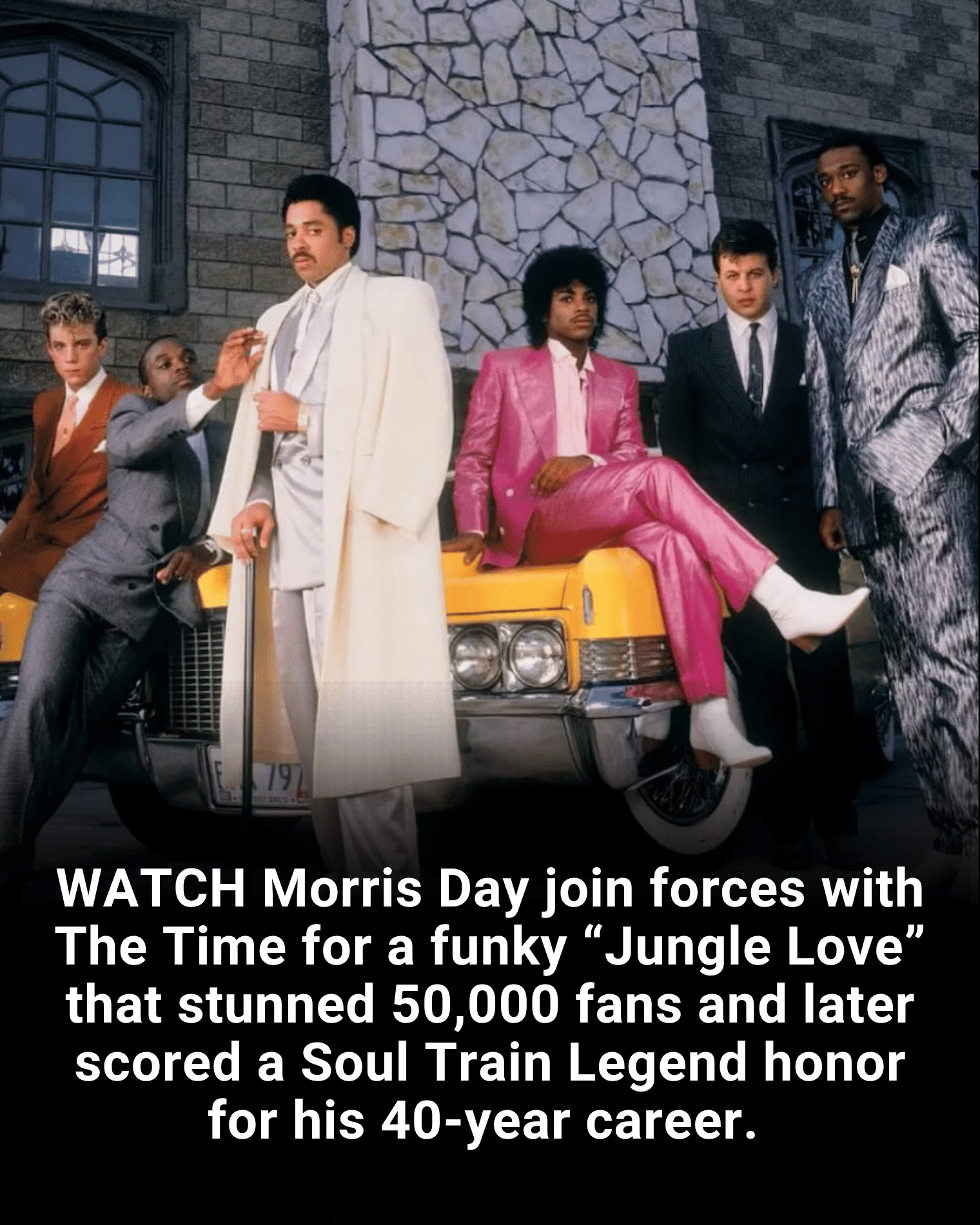 WATCH Morris Day join forces with The Time for a funky “Jungle Love” that stunned 50,000 fans and later scored a Soul Train Legend honor for his 40-year career.