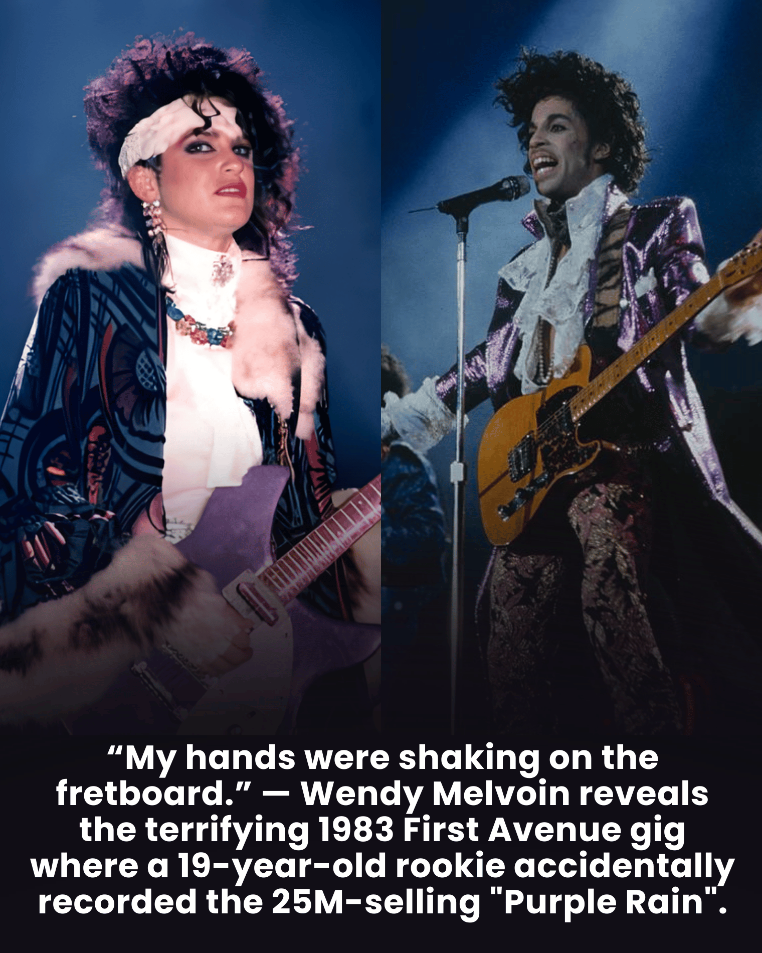 “My hands were shaking on the fretboard.” — Wendy Melvoin reveals the terrifying 1983 First Avenue gig where a 19-year-old rookie accidentally recorded the 25M-selling “Purple Rain”.