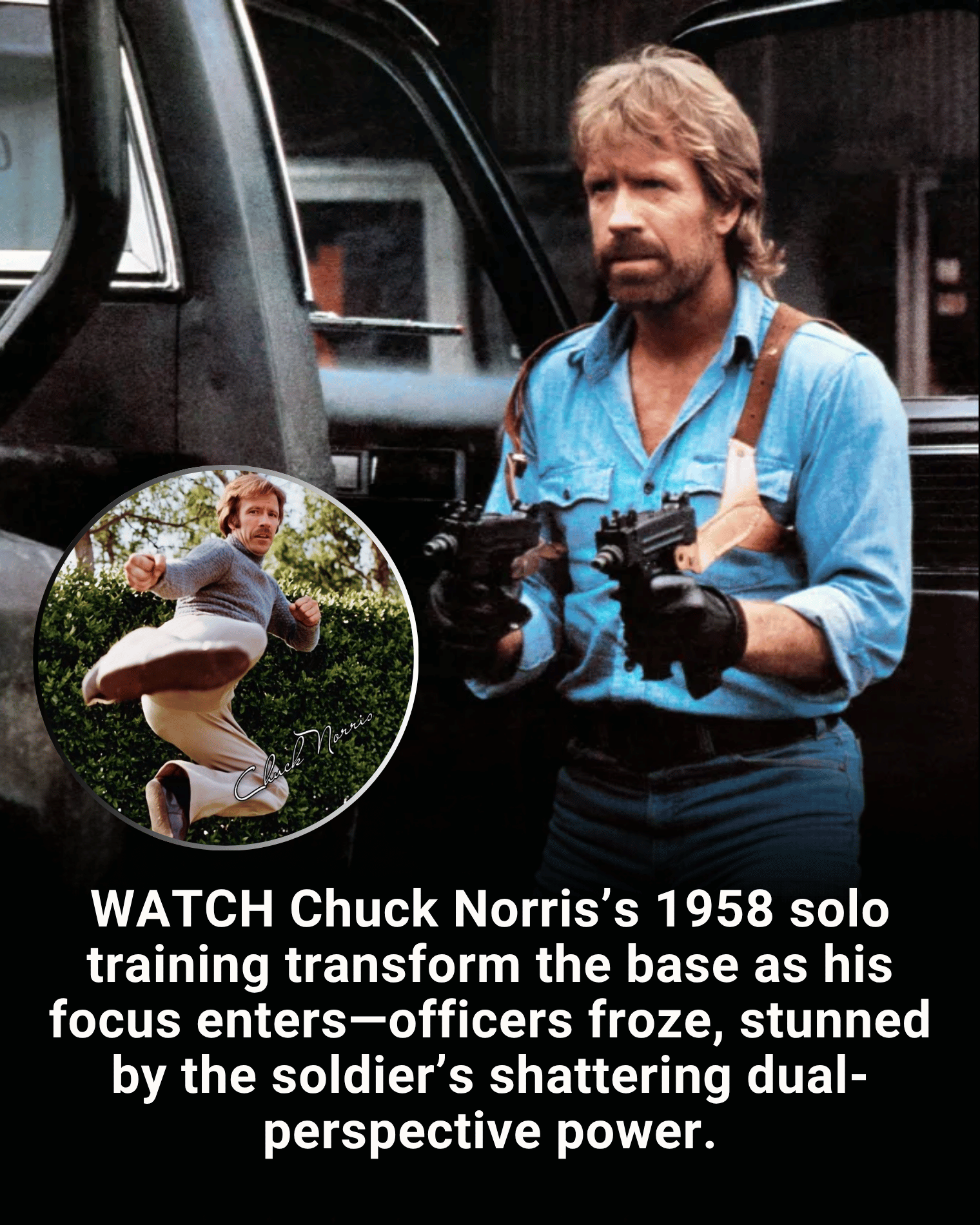WATCH Chuck Norris’s 1958 solo training transform the base as his focus enters—officers froze, stunned by the soldier’s shattering dual-perspective power.