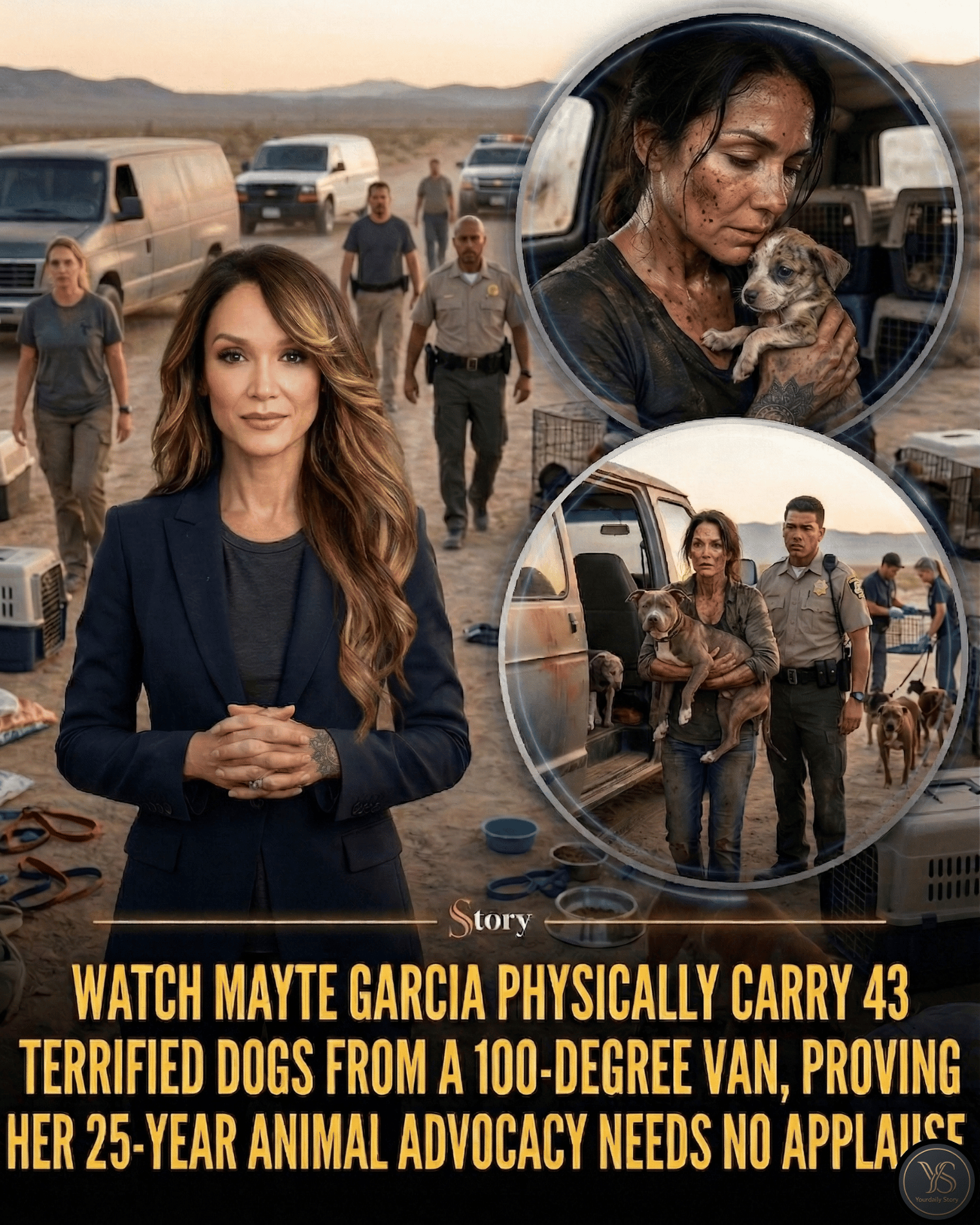WATCH Mayte Garcia physically carry 43 terrified dogs from a 100-degree van, proving her 25-year animal advocacy needs no applause.