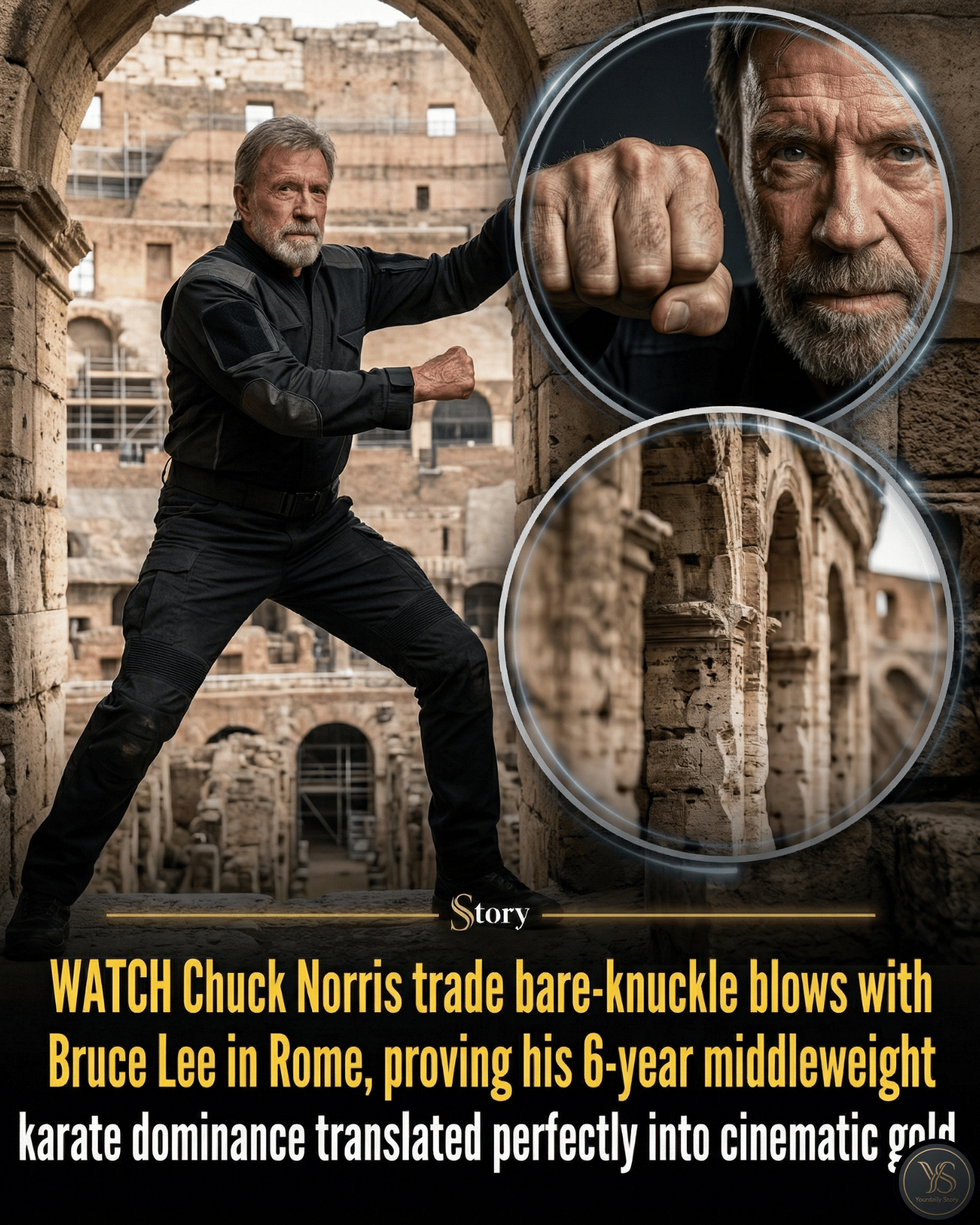 WATCH Chuck Norris trade bare-knuckle blows with Bruce Lee in Rome, proving his 6-year middleweight karate dominance translated perfectly into cinematic gold.