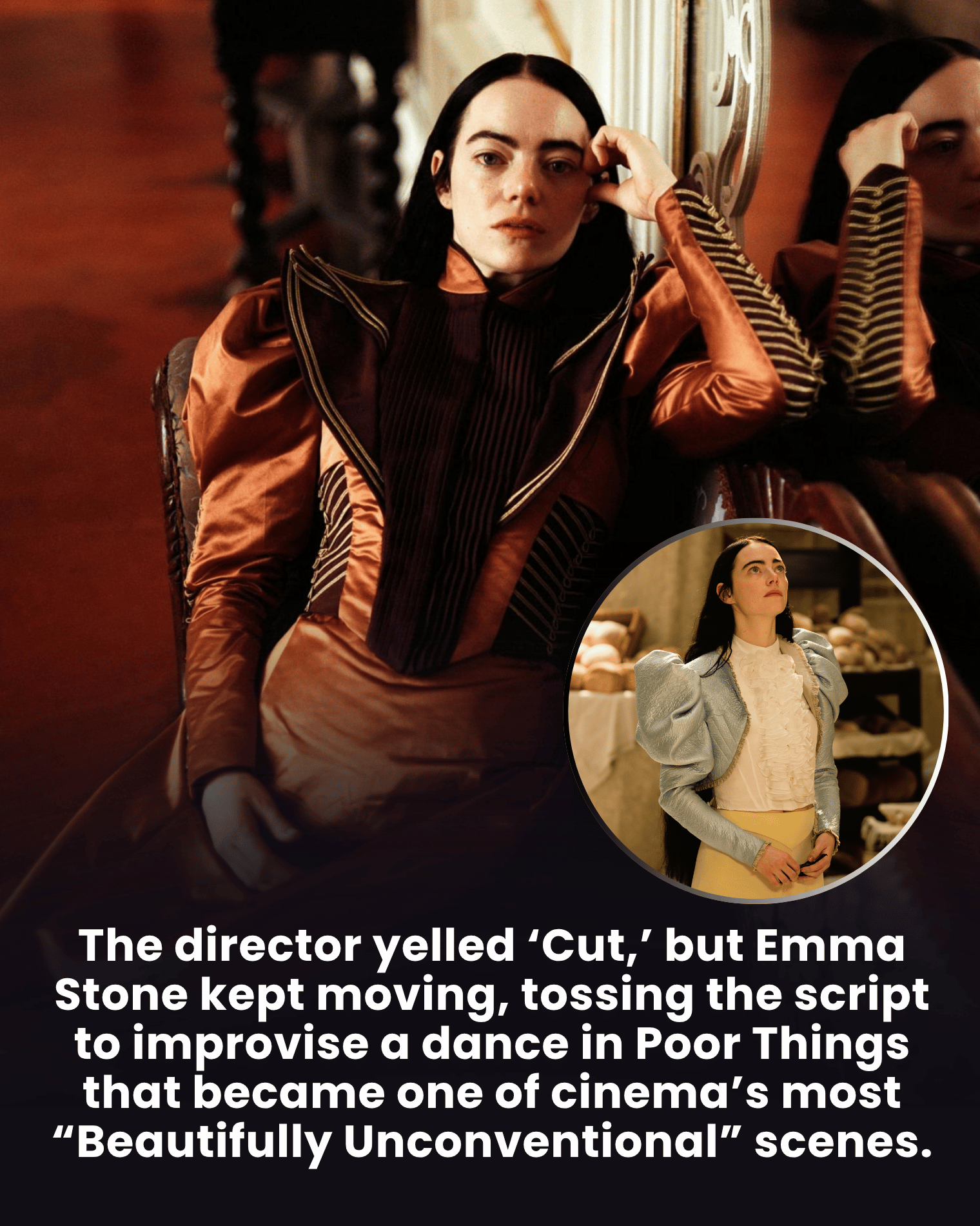 The director yelled ‘Cut,’ but Emma Stone kept moving, tossing the script to improvise a dance in Poor Things that became one of cinema’s most “Beautifully Unconventional” scenes.