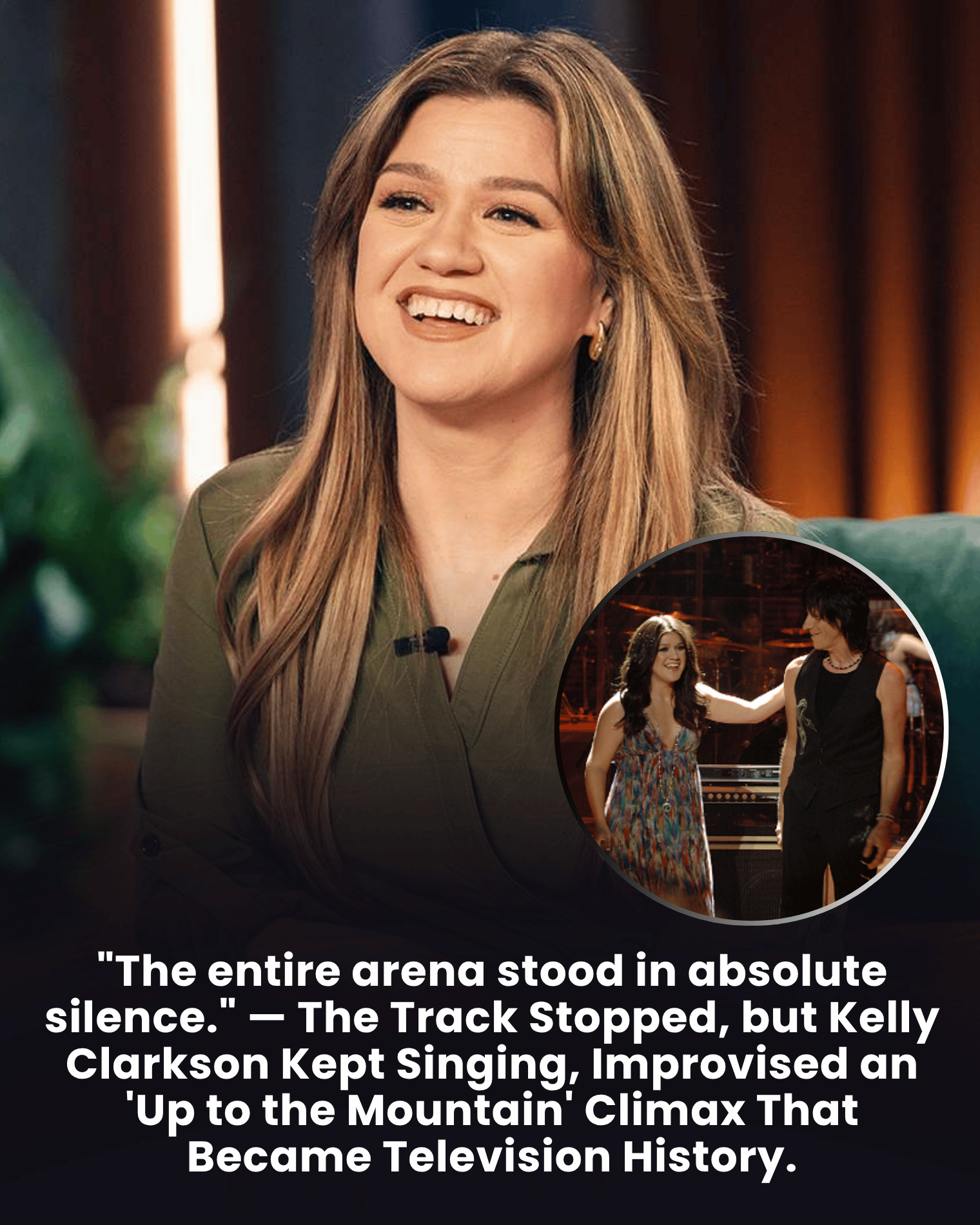 “The entire arena stood in absolute silence.” — The Track Stopped, but Kelly Clarkson Kept Singing, Improvised an ‘Up to the Mountain’ Climax That Became Television History.
