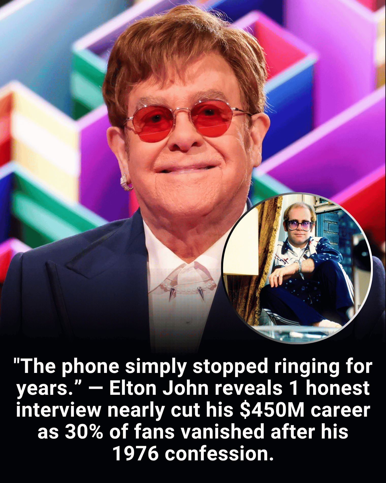 “The phone simply stopped ringing for years.” — Elton John reveals 1 honest interview nearly cut his $450M career as 30% of fans vanished after his 1976 confession.