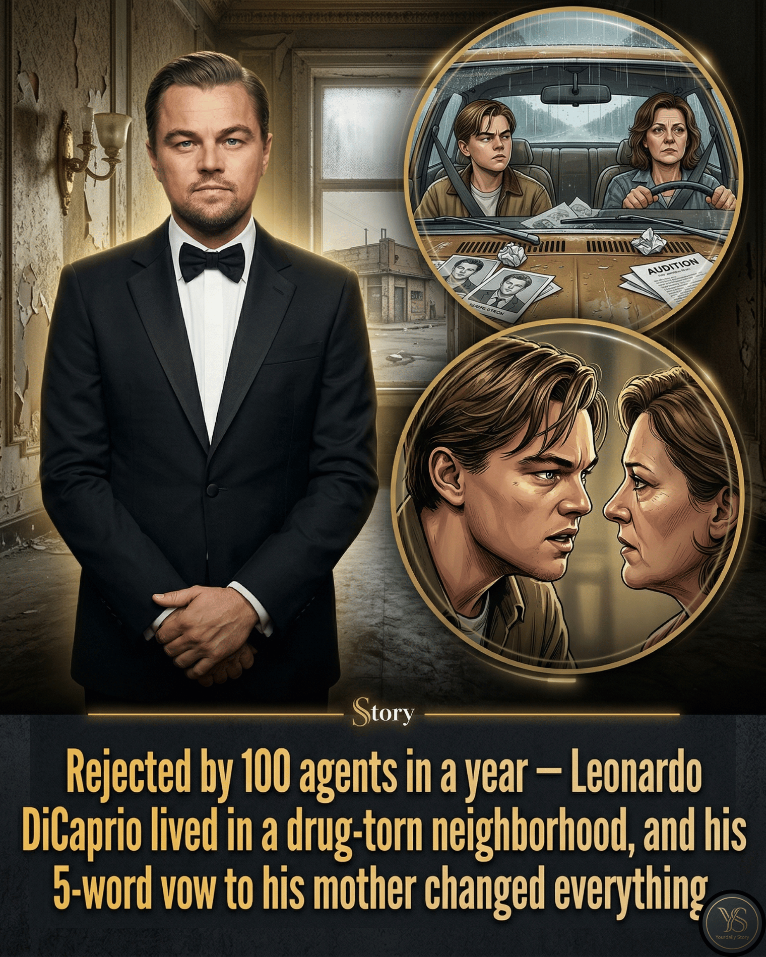 Rejected by 100 agents in a year — Leonardo DiCaprio lived in a drug-torn neighborhood, and his 5-word vow to his mother changed everything.