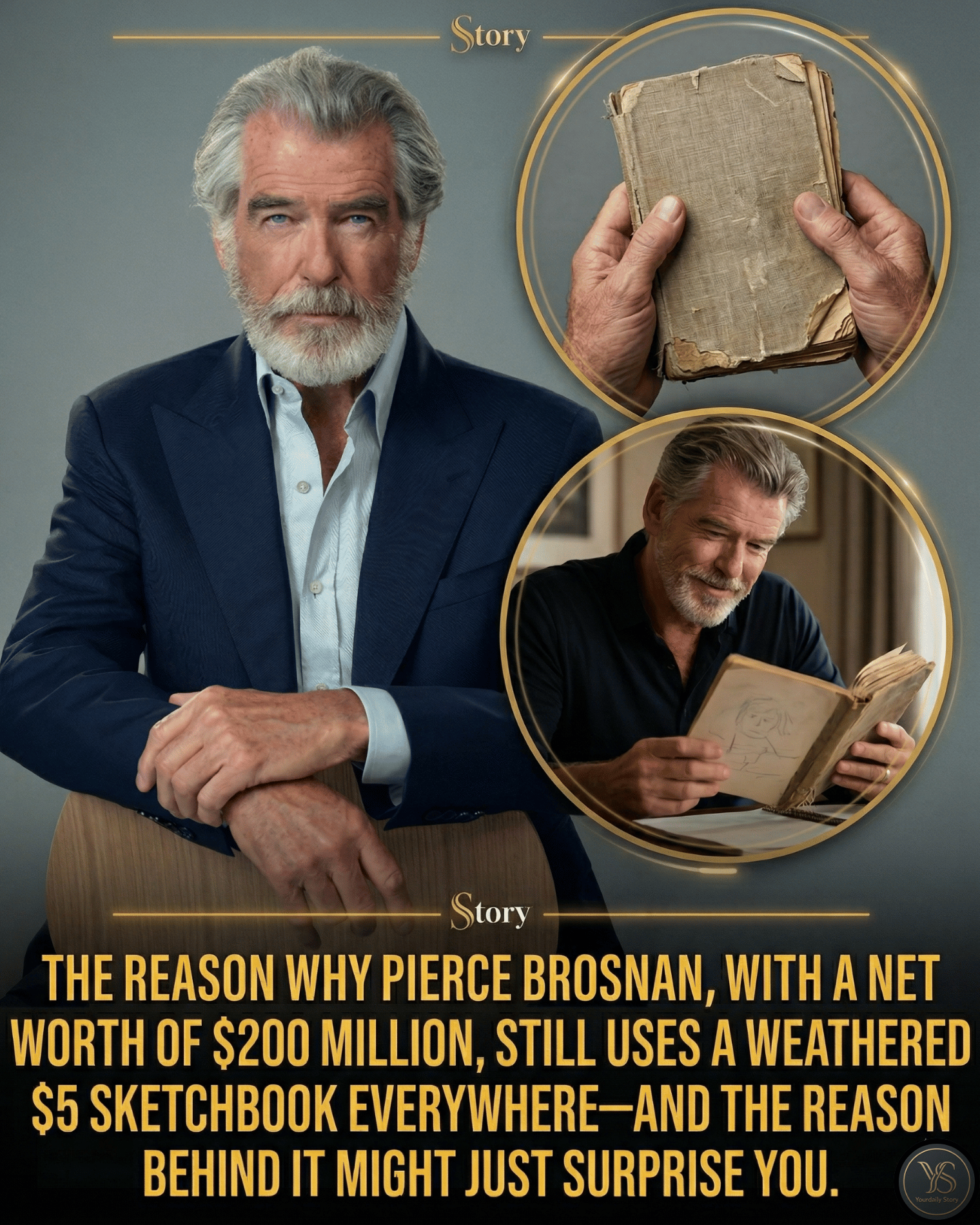 The Reason Why Pierce Brosnan, With a Net Worth of $200 Million, Still Uses a Weathered $5 Sketchbook Everywhere—And the Reason Behind It Might Just Surprise You